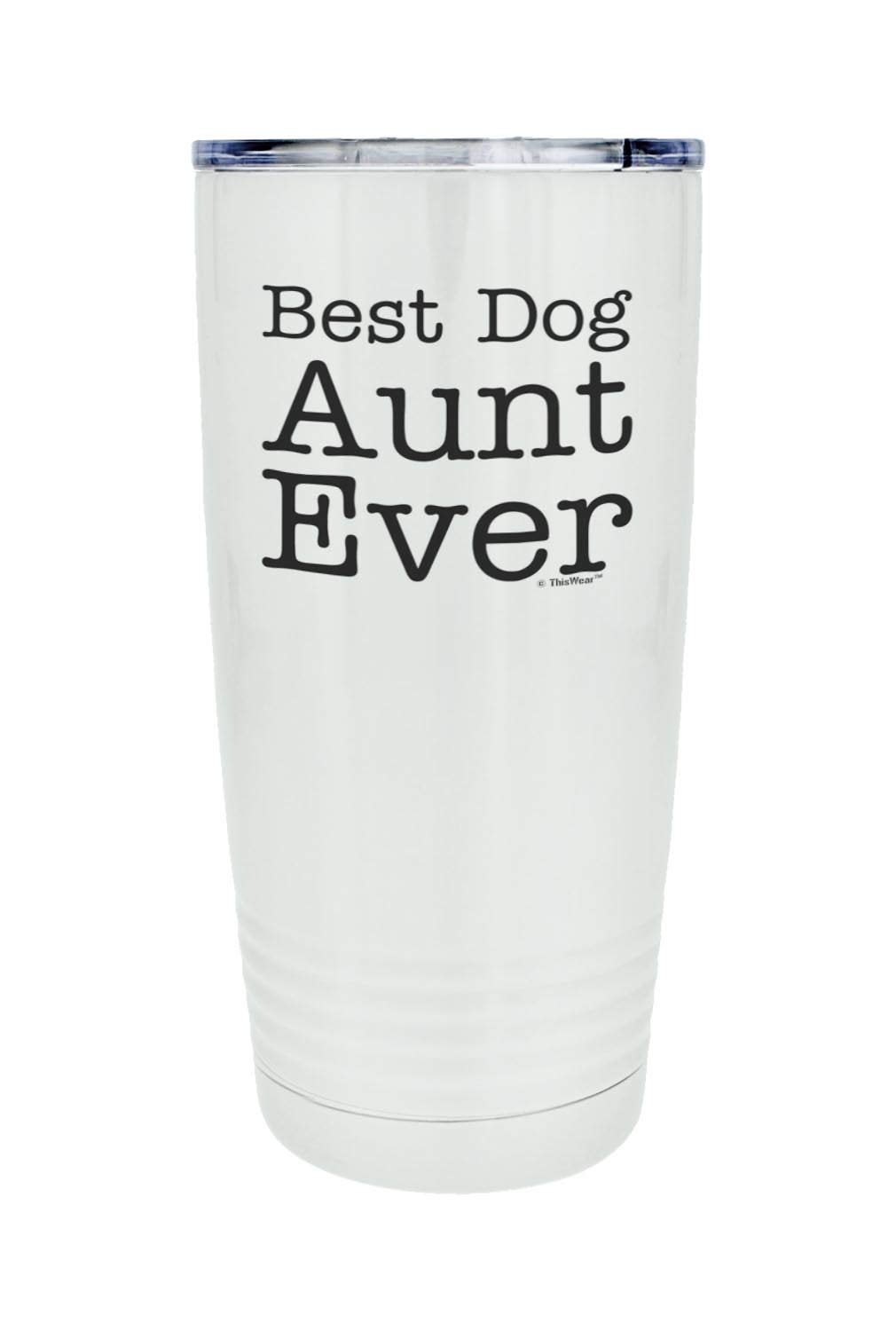 20oz Stainless Steel Insulated Travel Mug with Lid - Best Dog Aunt Ever Gift for Dog Lovers - Perfect for Coffee, Tea & Hot Drinks On-The-Go (White)