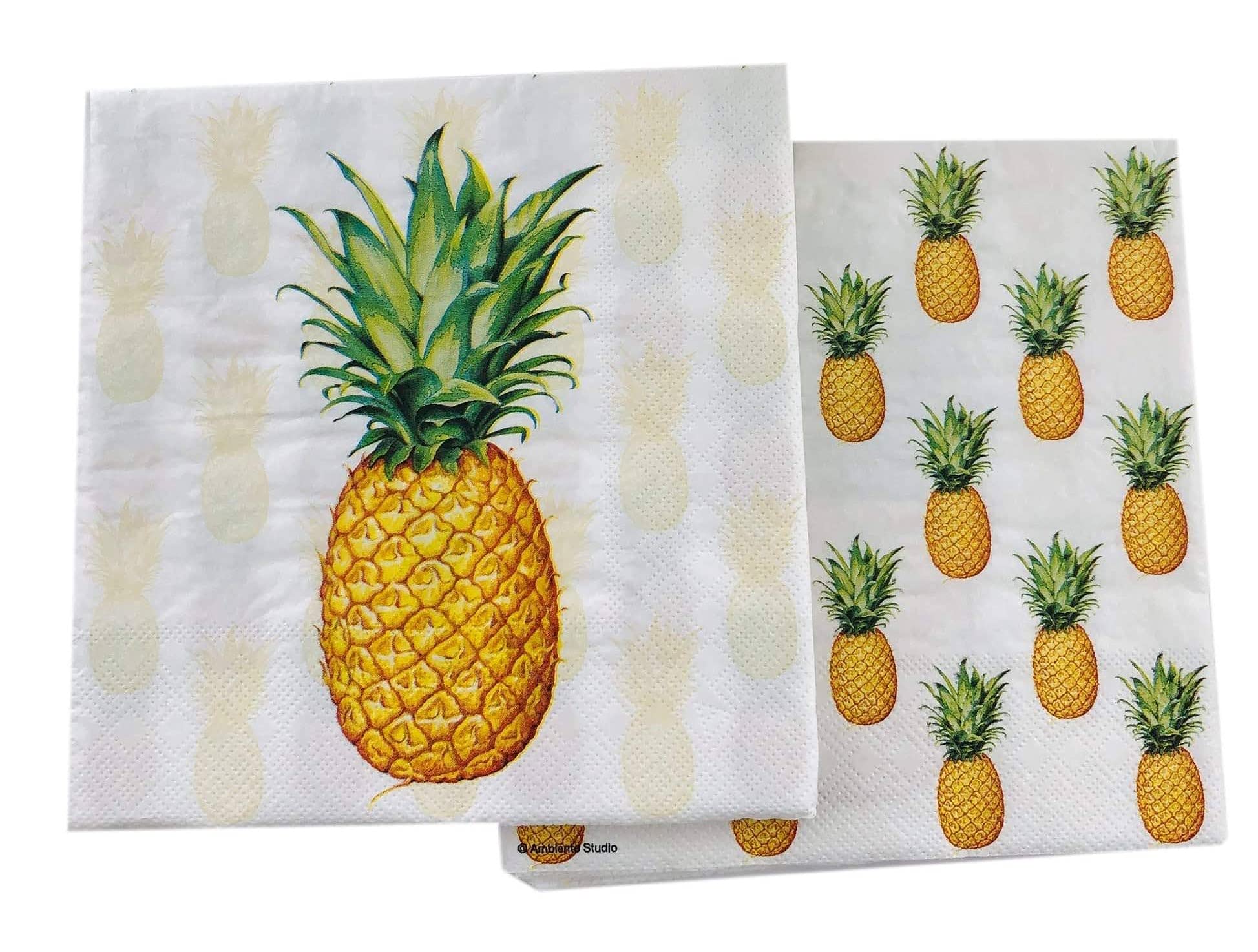 20-Count 13x13 Inch Pineapple Decoupage Paper Napkins for Cocktail Parties, Thanksgiving Dinner, and Tropical-Themed Decorations