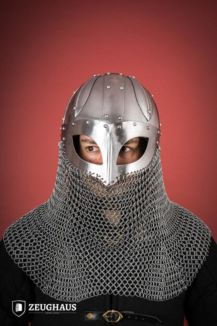 Viking Spectacle Helmet with Aventail - 1.6mm Polished Steel - Medieval Armor Replica for LARP, Cosplay & Historical Reenactment