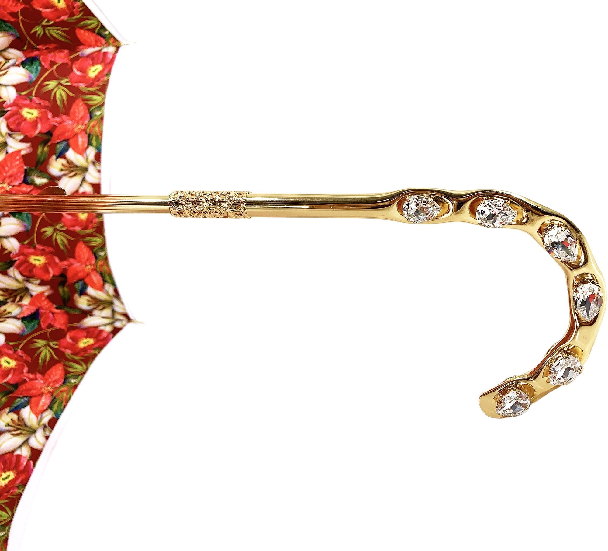 il Marchesato Red Flowered Umbrella - Stylish Waterproof Umbrella for Women, Fashionable Sun & Rain Protection, Perfect for Outdoor Events, Travel & Daily Commute