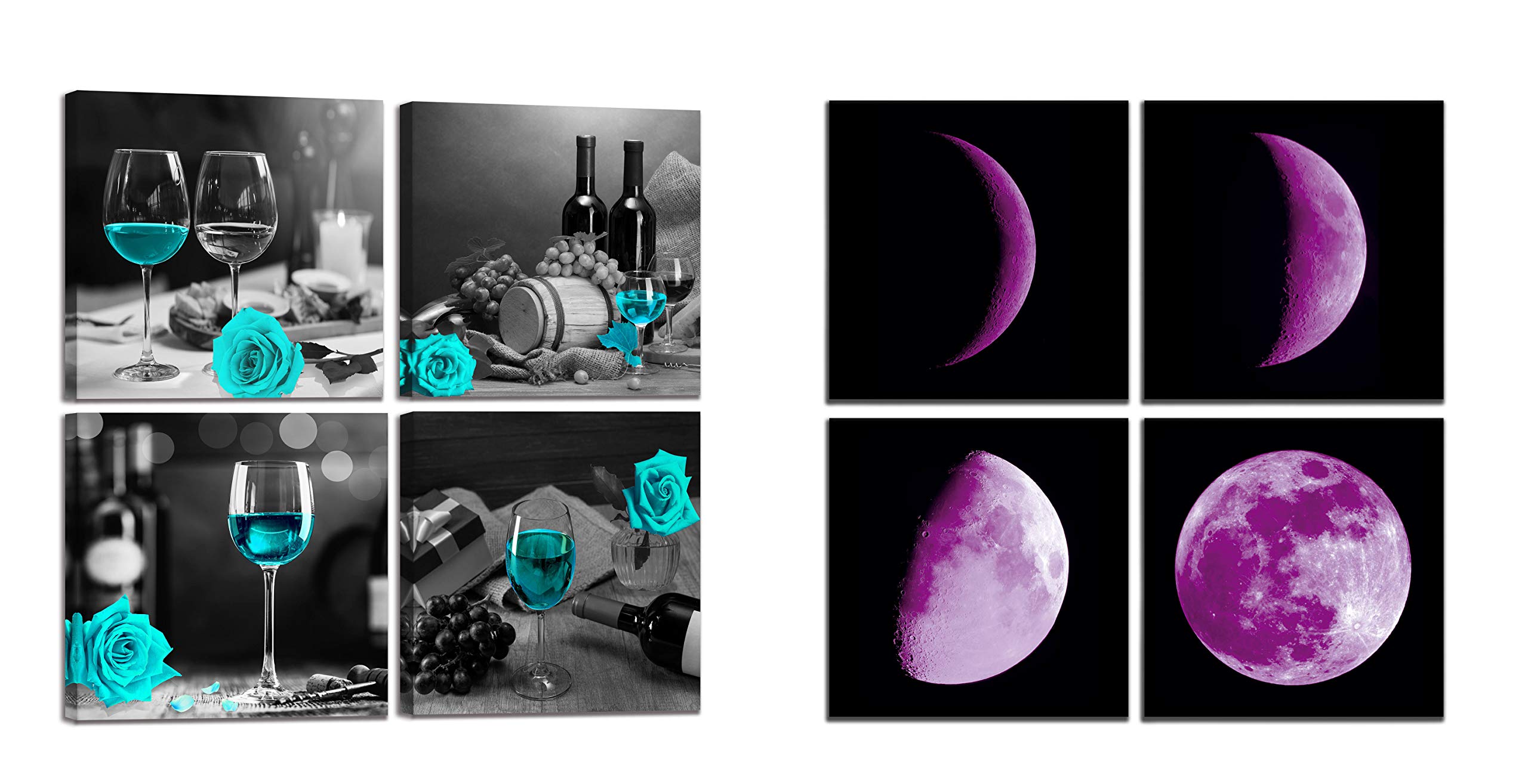 Abstract Space Wall Art - Black and White Moon Painting for Bedroom, Living Room & Bathroom Decor - Modern Purple Wall Decor for Teen Girls & Women - Perfect for Home, Office & Gift Giving