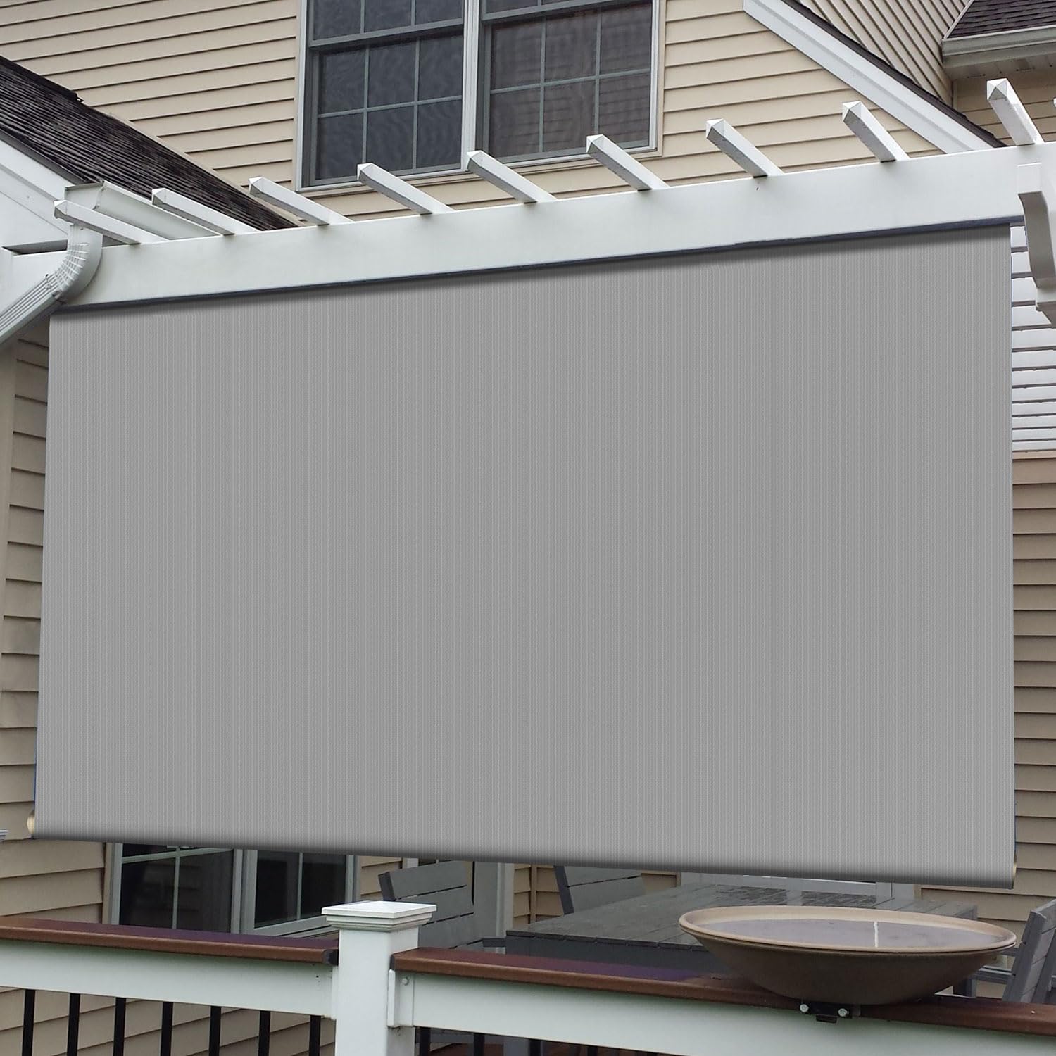 E&K Sunrise 8' Wide x 6' High Outdoor Roller Shade - UV Blocking Sun Shade for Patio, Porch, Backyard, Gazebo, Deck & Pergola (Gray) | Perfect for Sun Protection and Privacy in Outdoor Living Spaces
