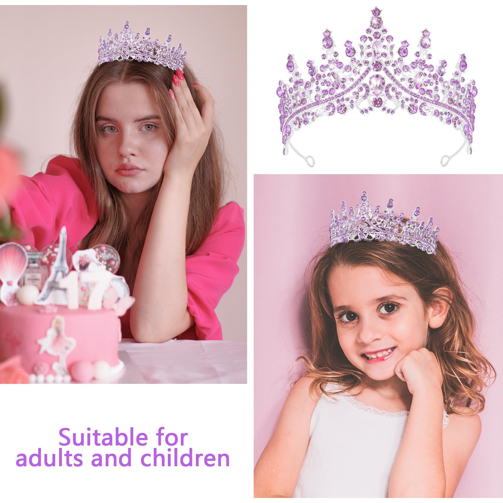 CAVETEE Glitter Birthday Princess Crown & Sash Set - Sparkling Tiara with Satin Sash for Women's Birthday Party Decorations | Perfect for Princess Themed Parties, Birthday Photos & Special Celebrations