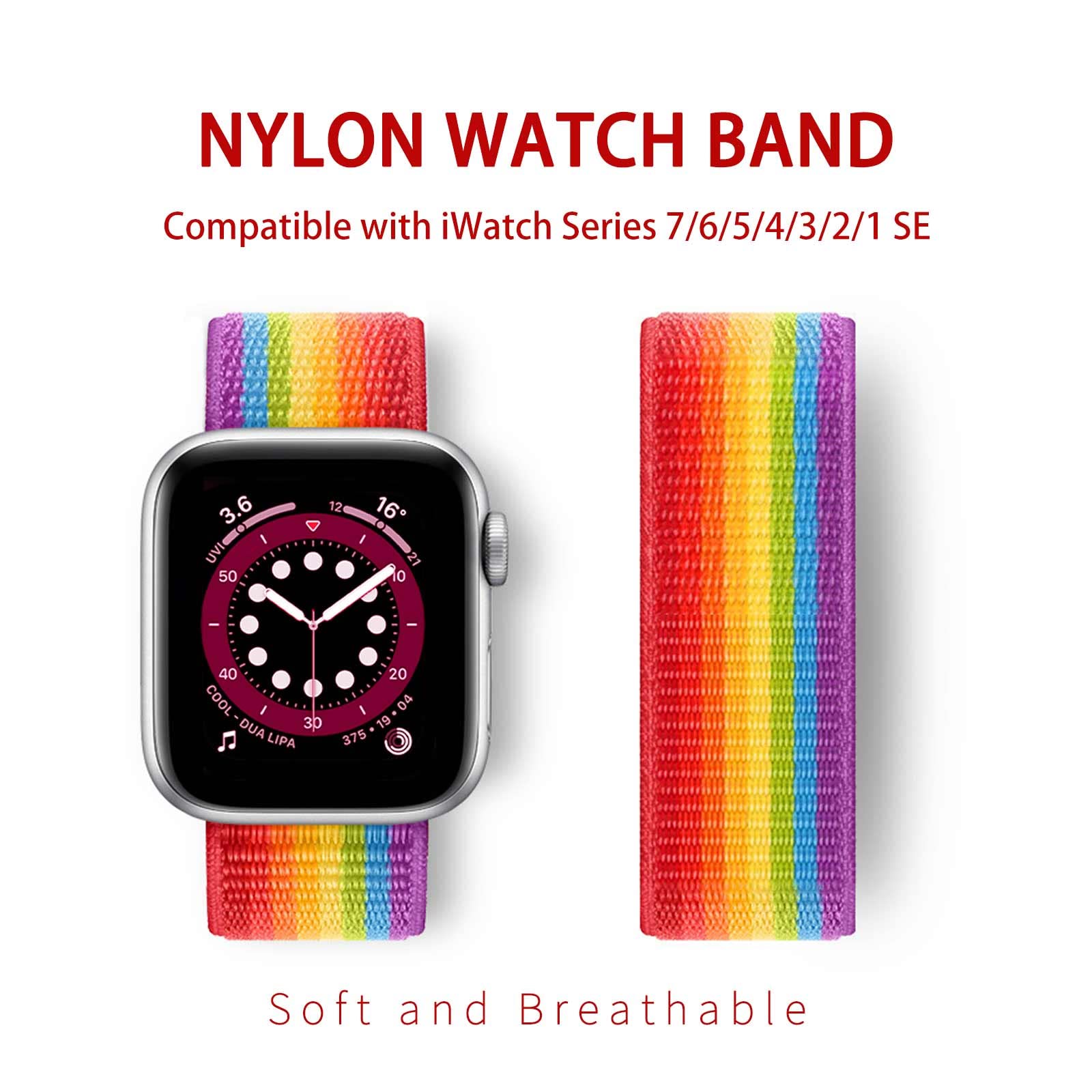 Durable Nylon Sport Loop Band Compatible with Apple Watch Series 1/2/3/4/5/6/7/8/SE - Soft & Adjustable Strap for Workout, Running & Everyday Wear