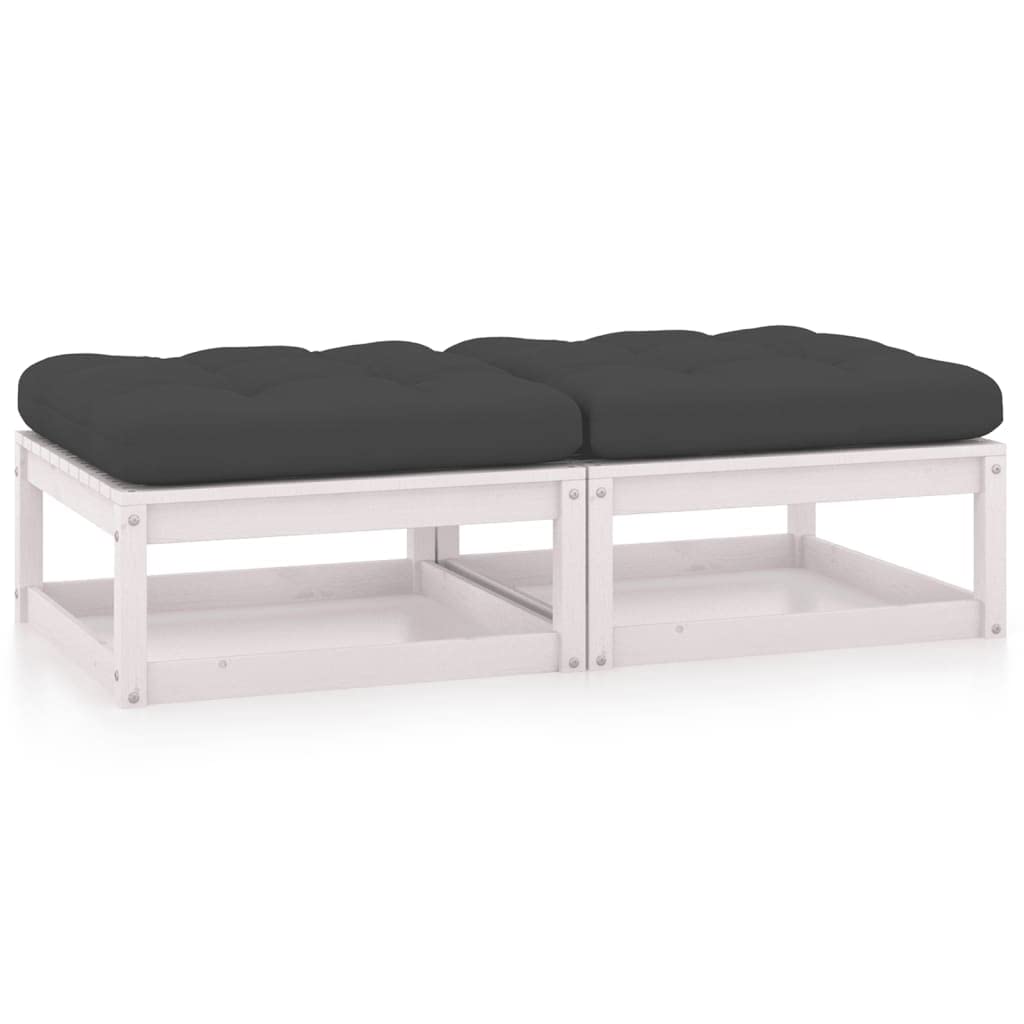 2-Piece Patio Footstools with Cushions - Solid Wood Pine Outdoor Stools - Adjustable Modular Design - Durable & Comfortable - Perfect for Garden, Deck, Poolside Relaxation