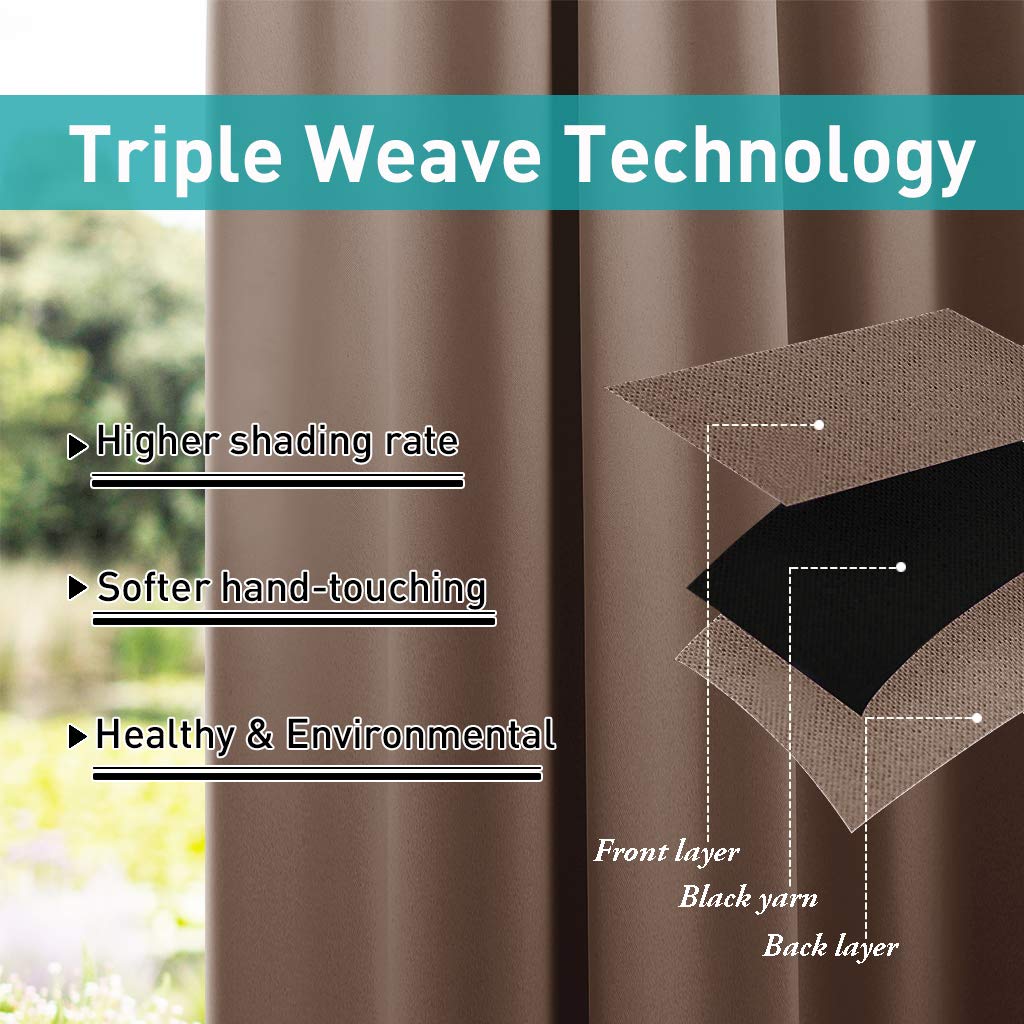 NICETOWN Waterproof Outdoor Porch Curtains - Set of 2 Blackout Patio Curtains with Self-Stick Tab Top, 52x84 Inches Tan - Perfect for Pergola, Patio Privacy & Sun Protection, Great for Outdoor Living Spaces & Backyard Relaxation