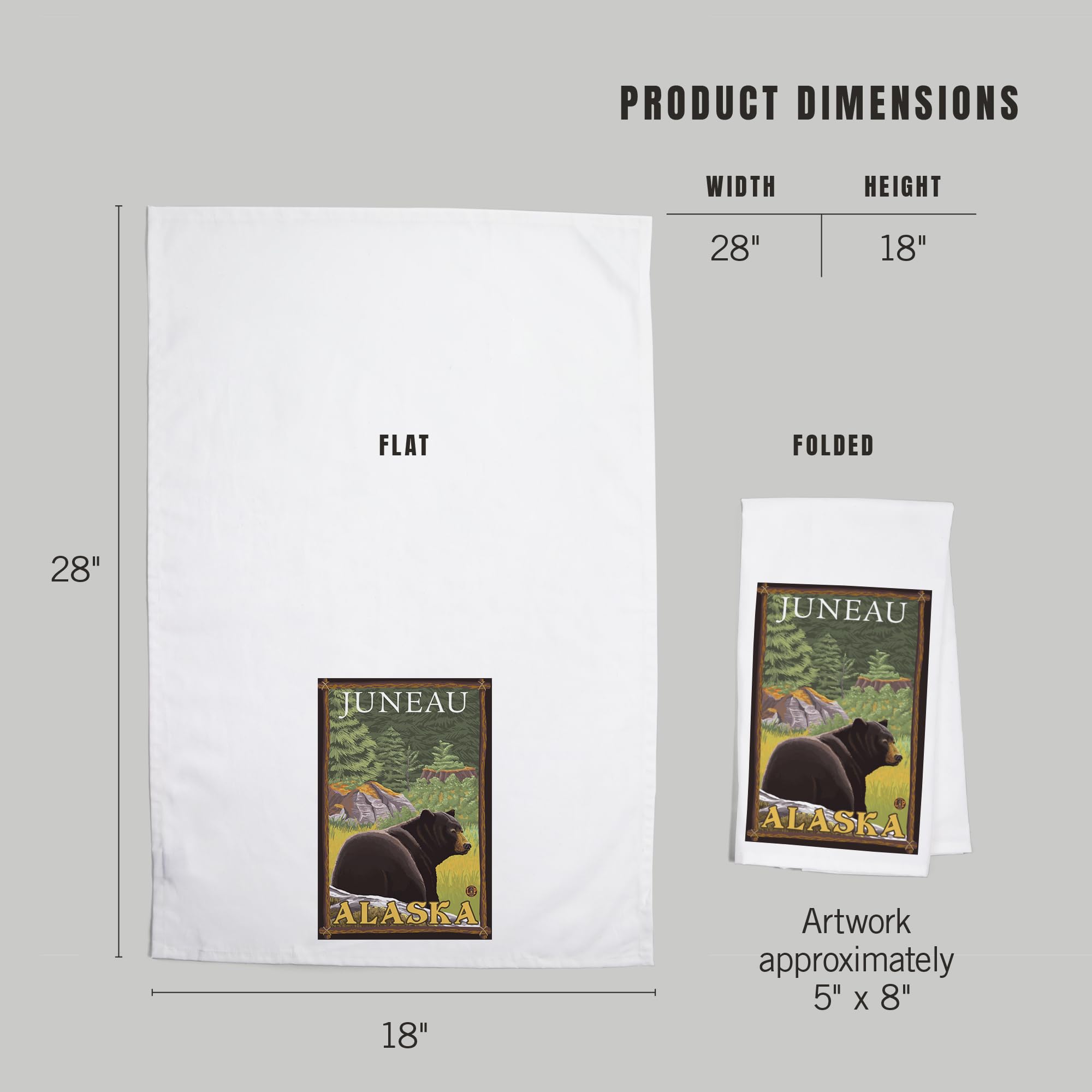 Lantern Press Black Bear in Forest Juneau Alaska - 100% Cotton Tea Towel & Decorative Hand Towel for Kitchen, Home Decor - Perfect for Dish Drying, Gift Giving & Cabin Decor
