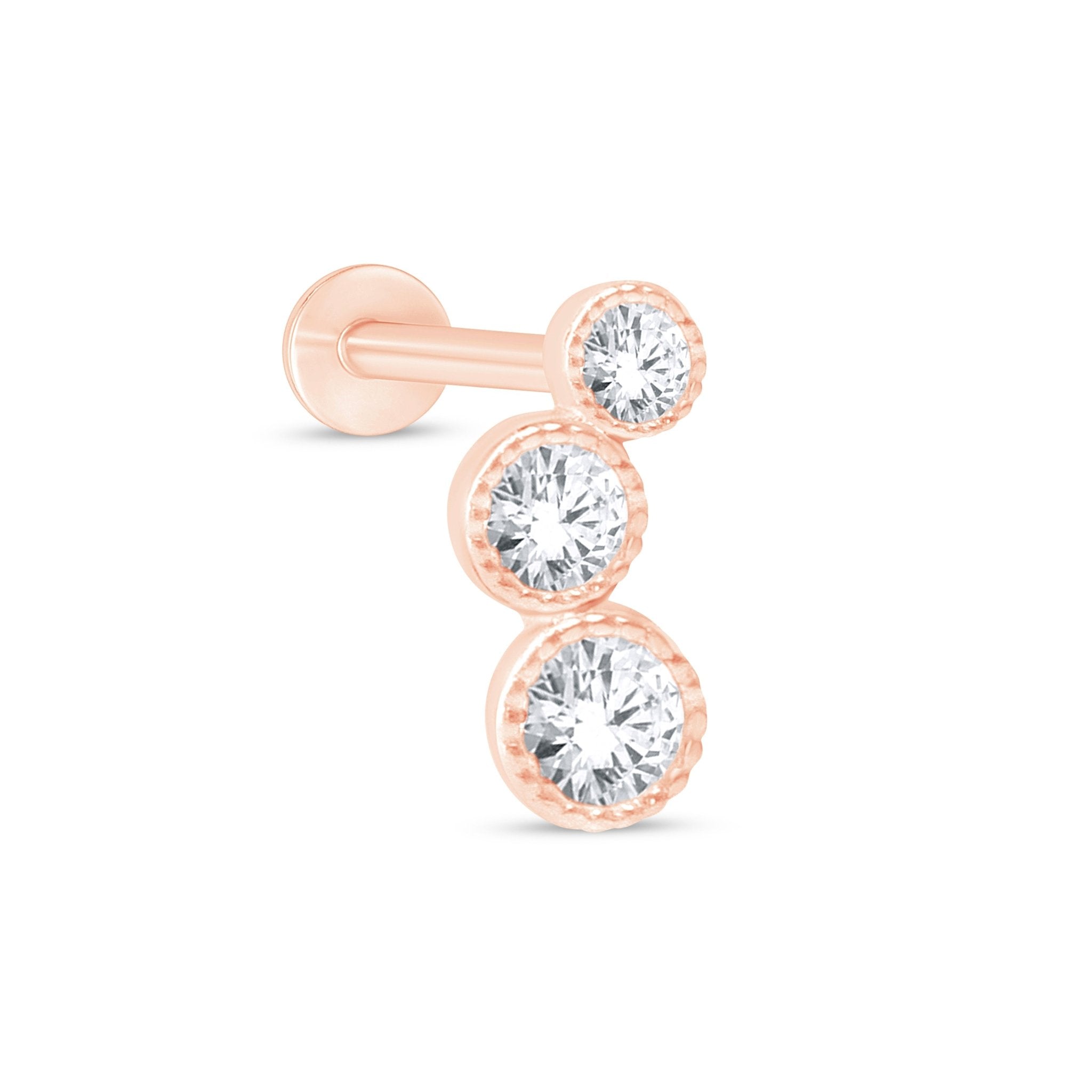 14K Rose Gold Graduated Gemstone Flat Back Stud Earrings with Milgrain Detail - Perfect for Weddings, Parties & Everyday Elegance