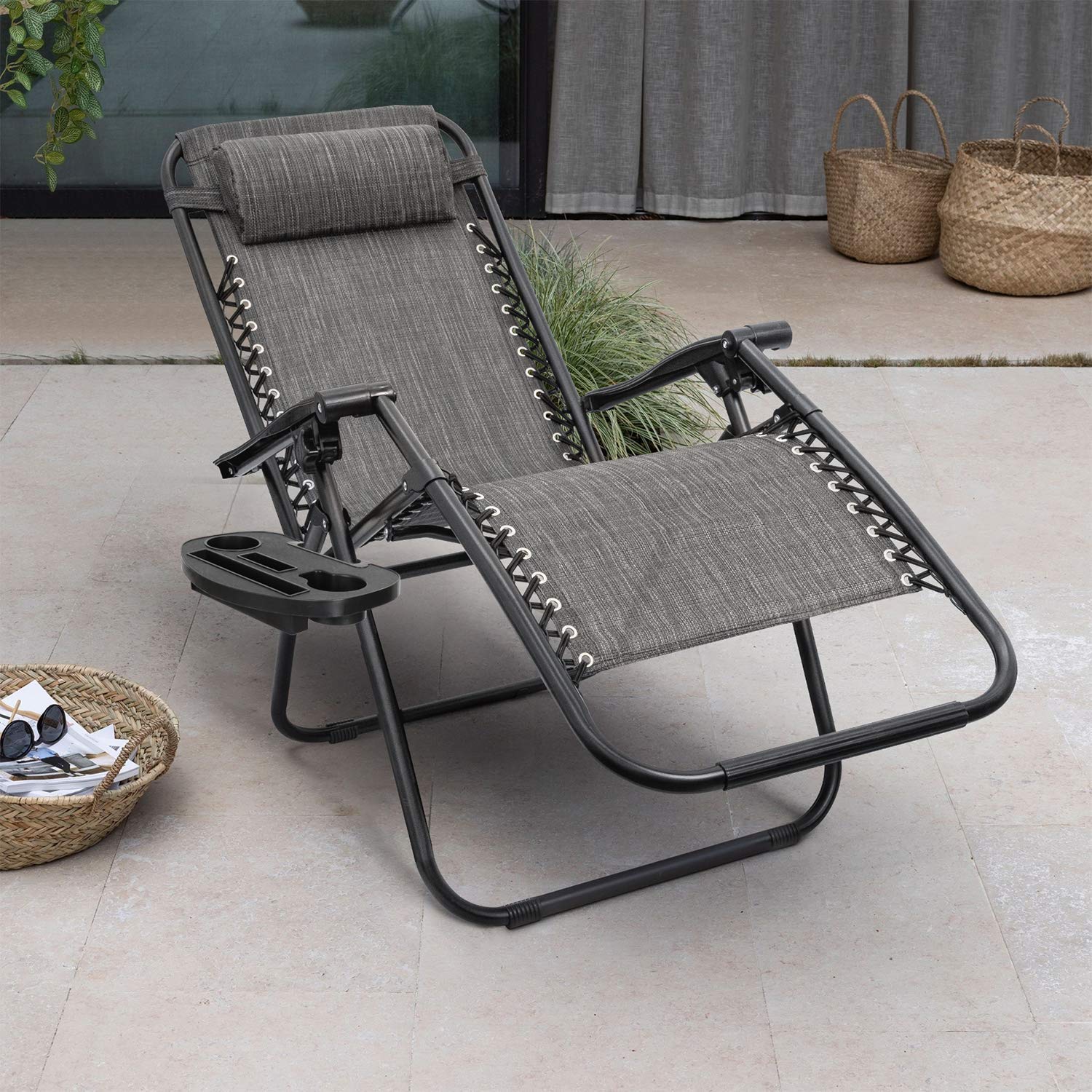 Homall Zero Gravity Reclining Chair - Adjustable Folding Outdoor Lounge Chair with Pillows for Backyard, Poolside & Beach - Patio, Camping & Relaxation - Set of 2 (Double-Gray)