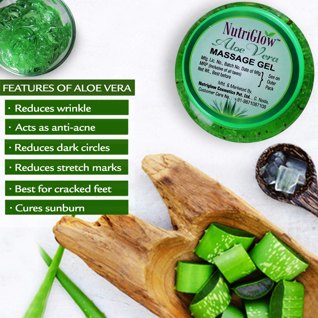 NutriGlow Aloe Vera Face Gel for Hydration & Skin Repair - Soothes Acne, Sunburn, Bug Bites & Rashes | Non-Sticky Moisturizing Gel for Face & Hair | Promotes Glowing Skin | 100g Each (Pack of 5) | Perfect for Daily Skincare, Post-Sun Care & Hair Treatment