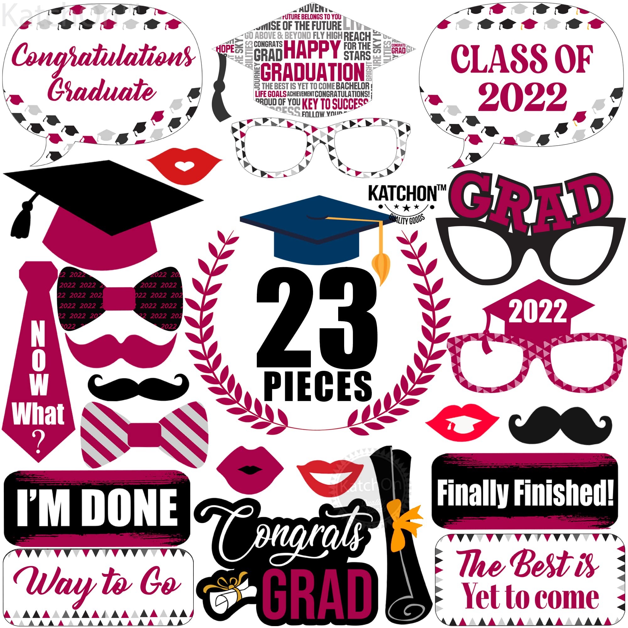 2022 Burgundy Graduation Photo Booth Props & Maroon Party Decorations - DIY Graduation Photo Shoot Backdrop & Party Supplies for Graduation Ceremony, Senior Year Celebration & School Events