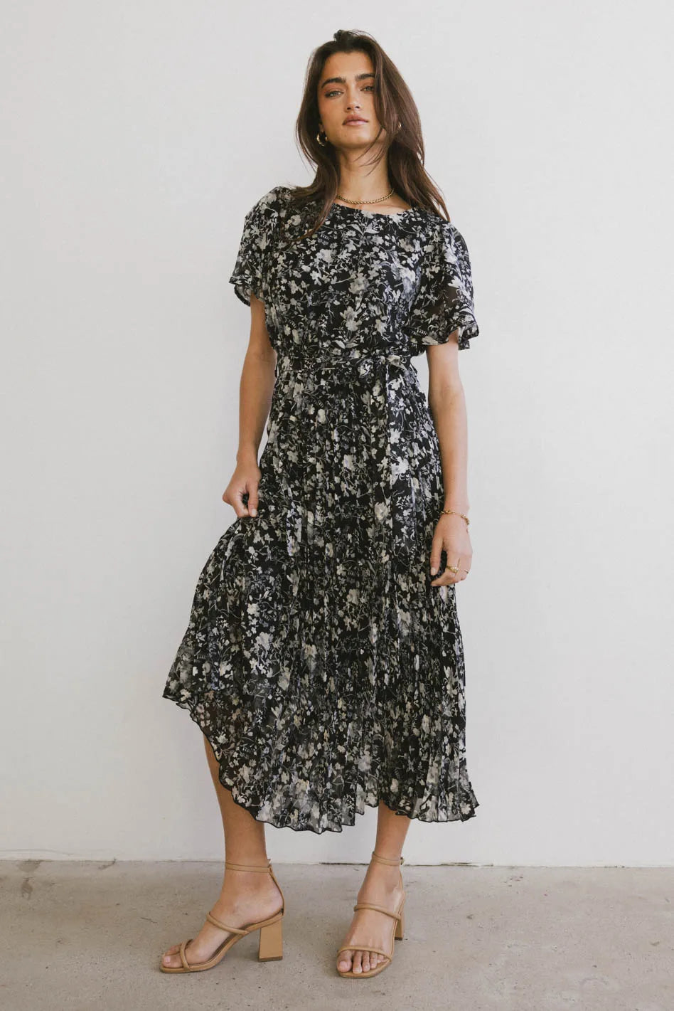 Mary Anne Floral Midi Dress in Black - Elegant Summer Dress for Women | Perfect for Weddings, Parties & Date Nights | FINAL SALE