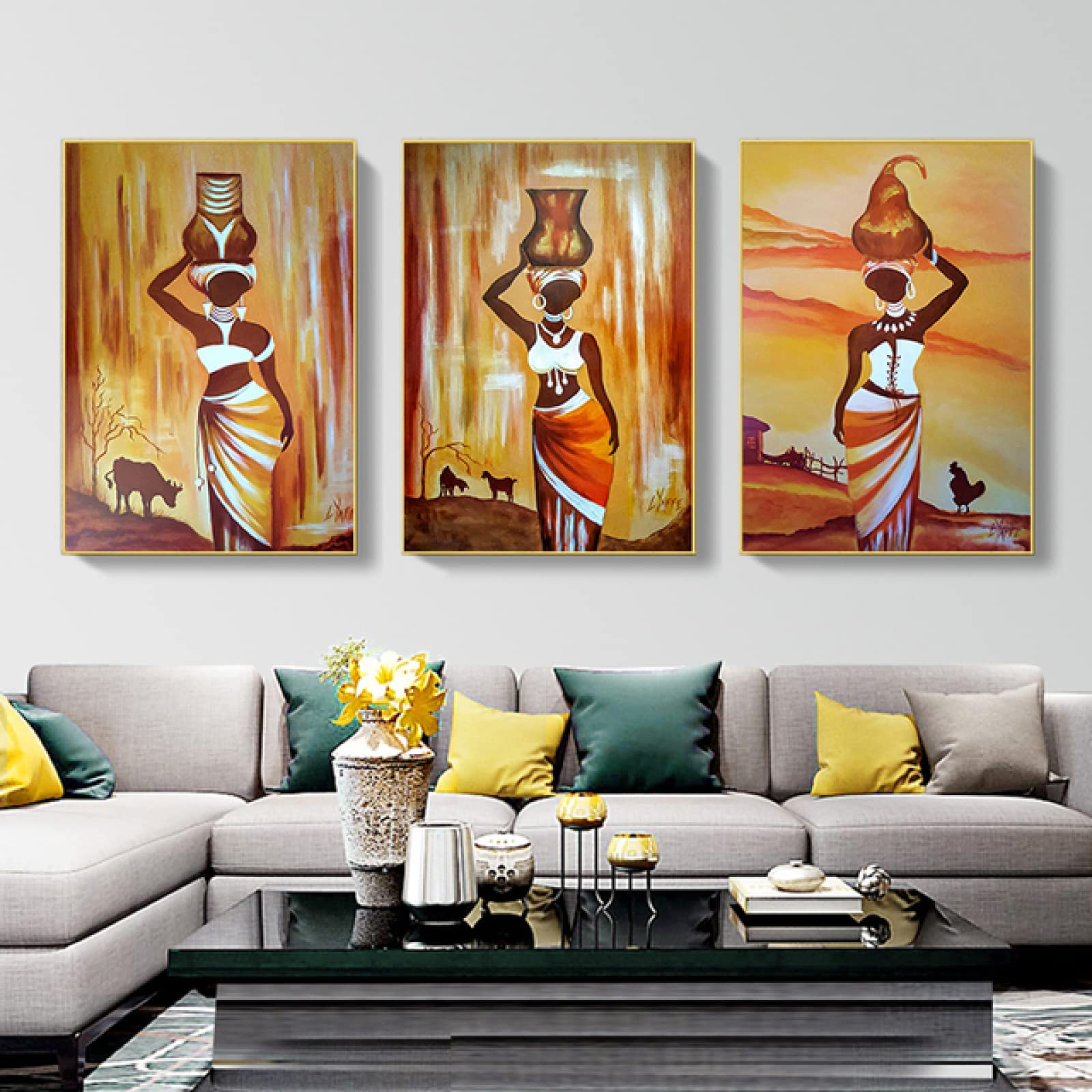 African Woman Abstract Canvas Wall Art - 3 Piece Set of 40x60cm Portrait Prints for Living Room Decor | Modern Home Decorations | Perfect for Bedroom, Office & Gift Giving