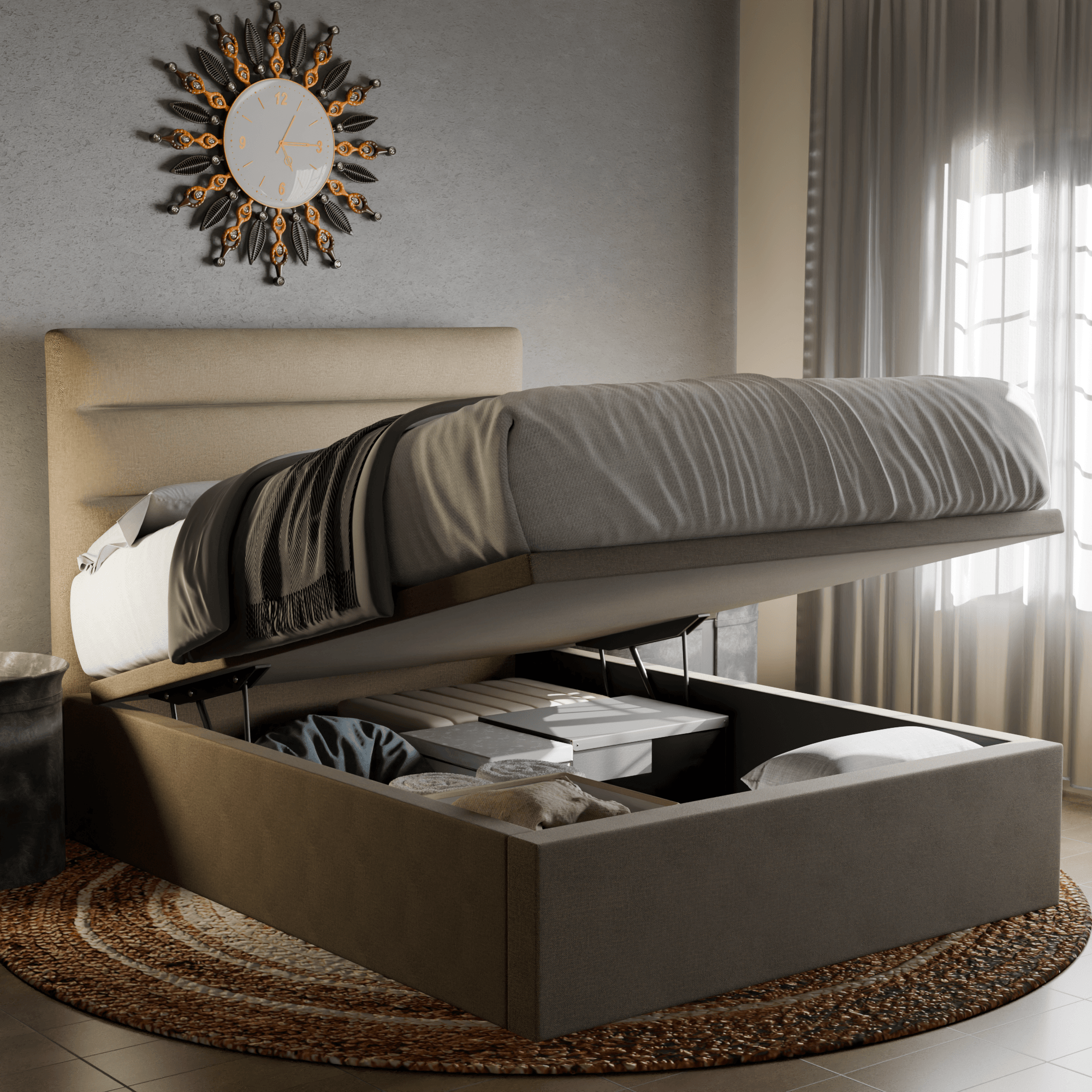Keenan Fabric Storage Bed with Underbed Drawers - Space Saving Bed Frame for Small Rooms, Dorm, Apartment | Perfect for Extra Storage & Organization