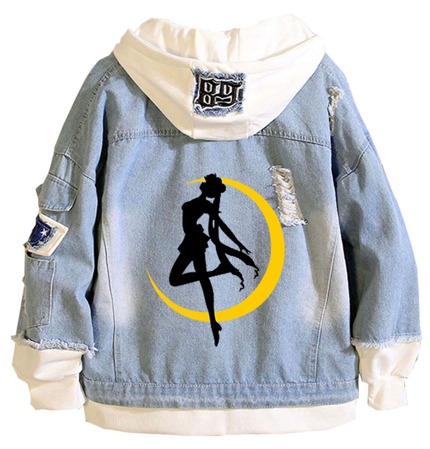 Anime Denim Jacket for Women & Men - Long Sleeve Hooded Trucker Jacket with Sweatshirt Lining | Perfect for Cosplay, Casual Wear, and Anime Conventions