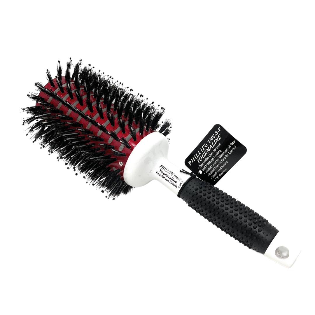 Phillips Vent Barrel Hair Brush with Boar Bristles & Tourmaline - Ergonomic Rubber Grip for Smooth Detangling & Shine - Perfect for Daily Styling & Salon-Quality Blowouts
