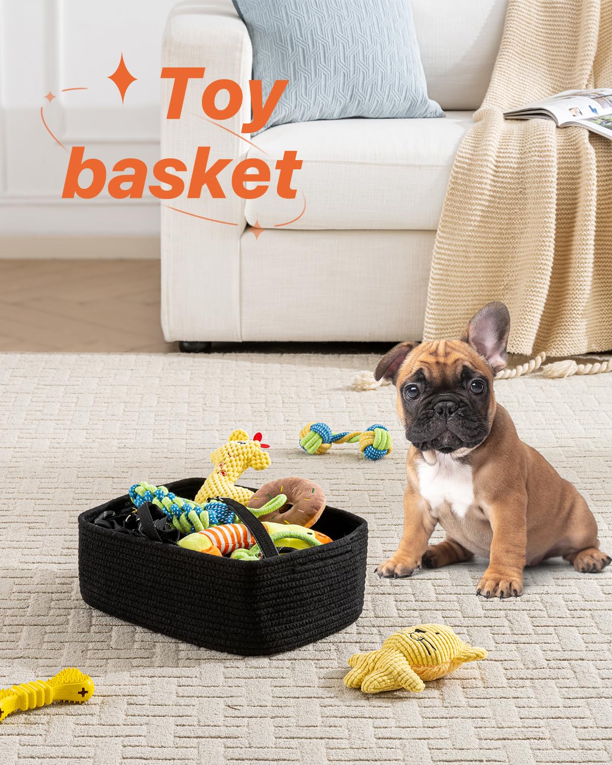 KALLAX Small Woven Storage Basket - 13.5 x 9.5 x 5 Inches, 3-Pack Black Rope Organizer Bins for Shelves, Closet & Cube Storage | Perfect for Home Organization, Pet Toy Storage & Gift Baskets
