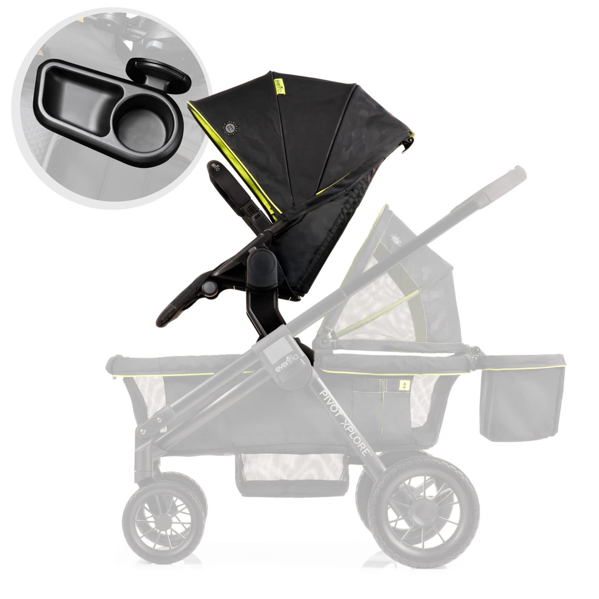 Evenflo Pivot Xplore Stroller Second Seat - 5-Point Harness, Adjustable Riding Positions for Toddlers | Compatible with Travel System | Adventurer Wayfarer Design | Perfect for Outdoor Adventures and Family Outings