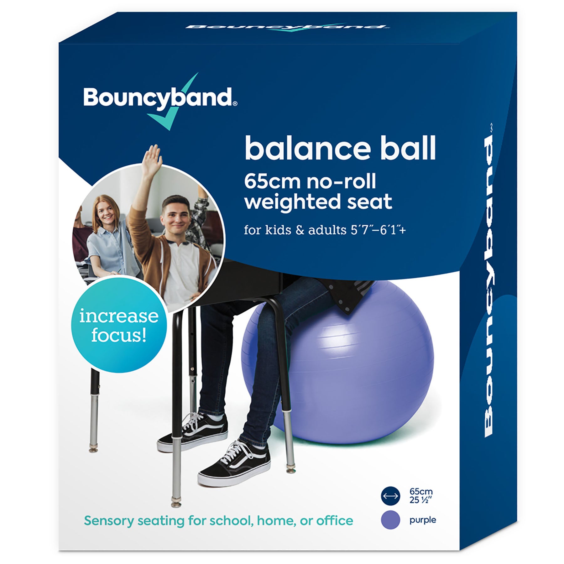 Bouncyband® 65cm Vibrant Purple Balance Ball - Exercise Stability Ball for Home & Office, Improve Posture & Focus - Perfect for Yoga, Pilates, and Active Sitting at Work or School