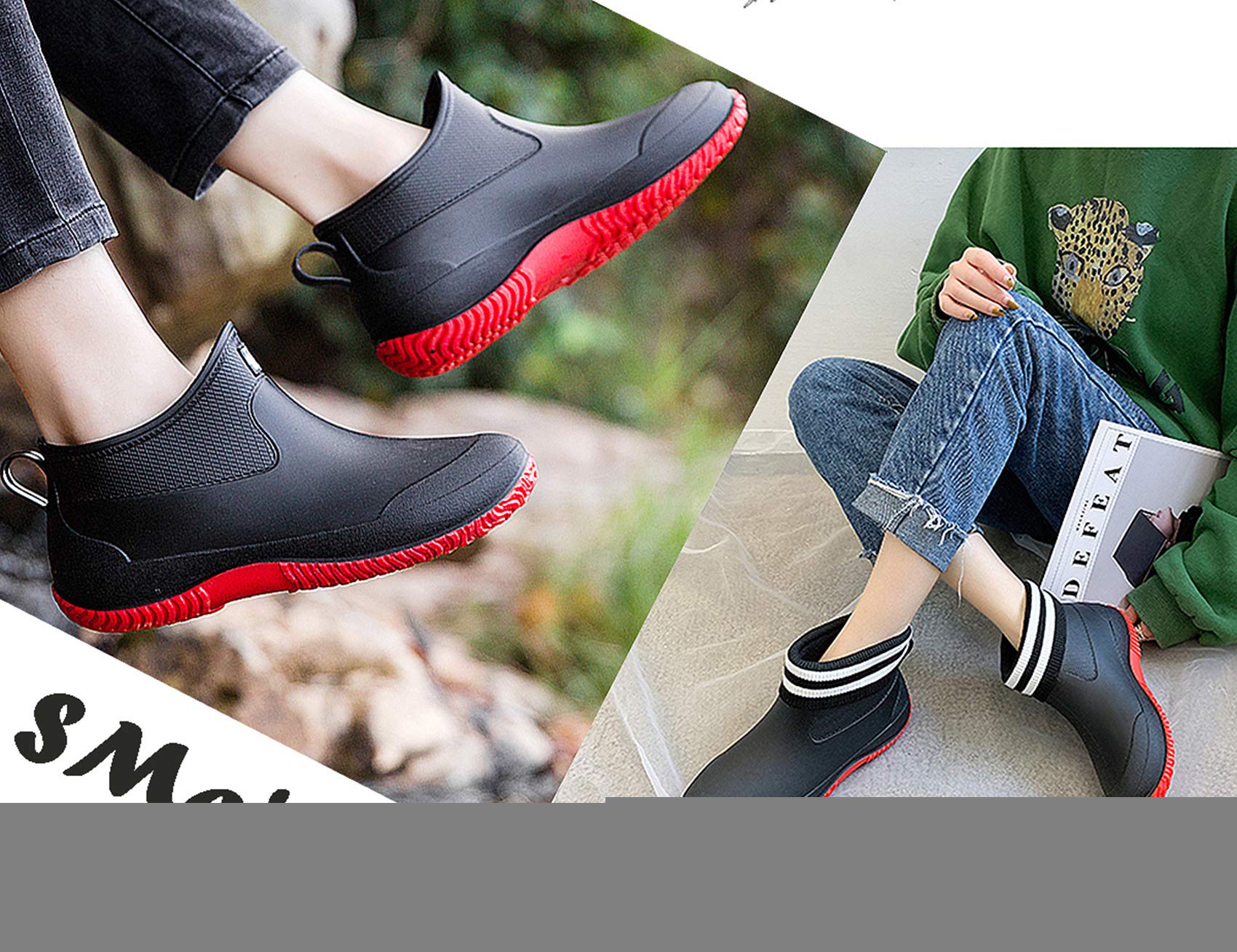SMajong Waterproof Rain Boots for Women & Men - Anti-Slip Rubber Ankle Garden Boots for Outdoor, Car Wash, Fishing & Yard Work - Comfortable Rain Footwear for Wet Weather
