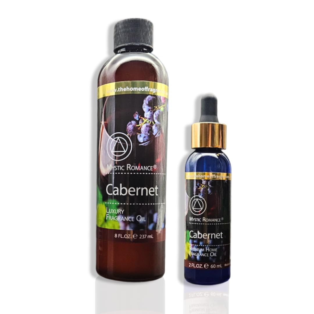 Premium 8oz & 2oz Cabernet Fragrance Oil Set - Aromatherapy Essential Oils for Diffusers, Oil Burners, Potpourri & Home Scenting - Luxury Wine-Inspired Scent by Mystic Romance (2-Pack with Dropper) - Perfect for Relaxation, Spa Nights & Romantic Ambiance
