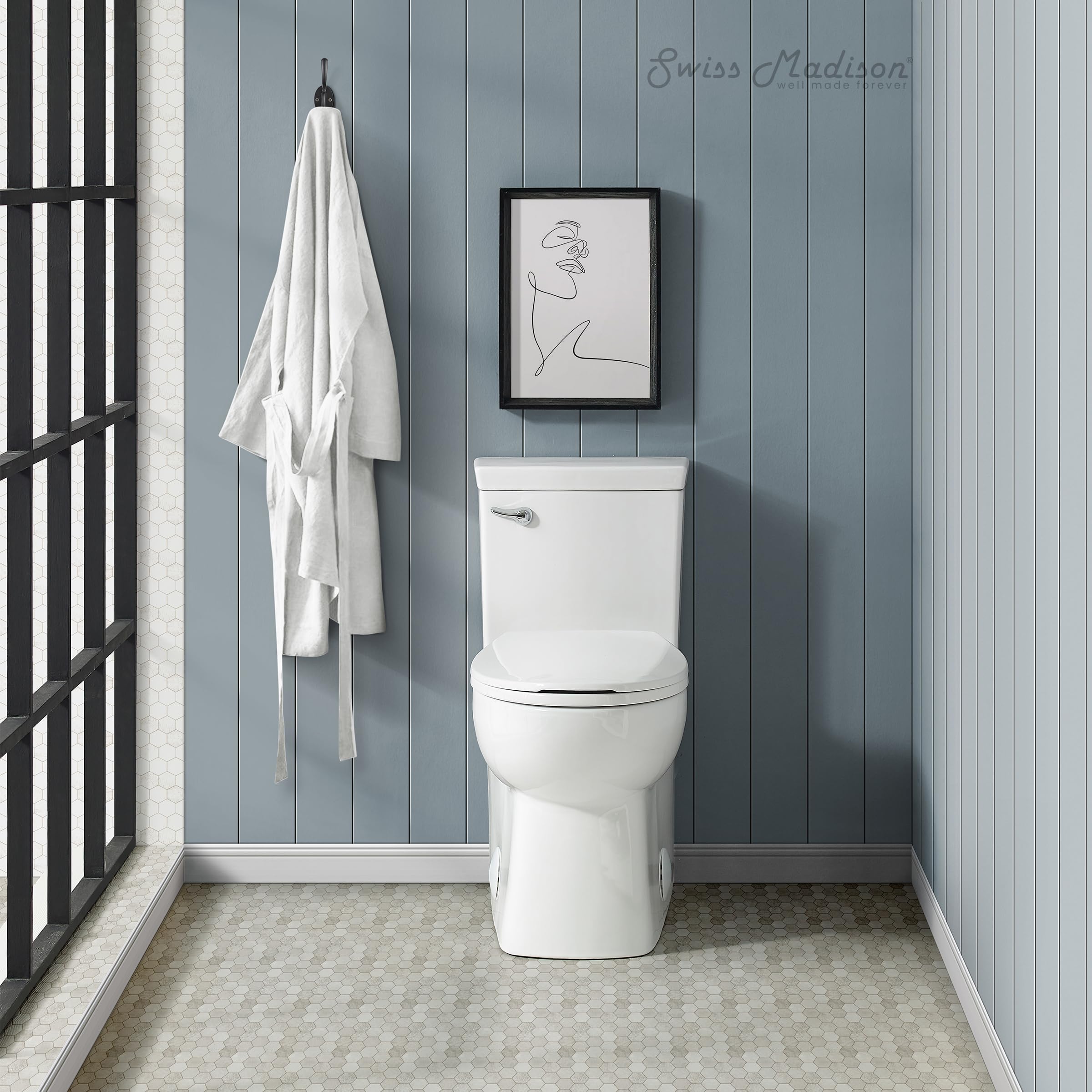 Swiss Madison SM-1T116 Classe One Piece Toilet - 1.28 GPF Water Efficient, Front Flush Handle, Glossy White - Perfect for Modern Bathrooms & Small Spaces