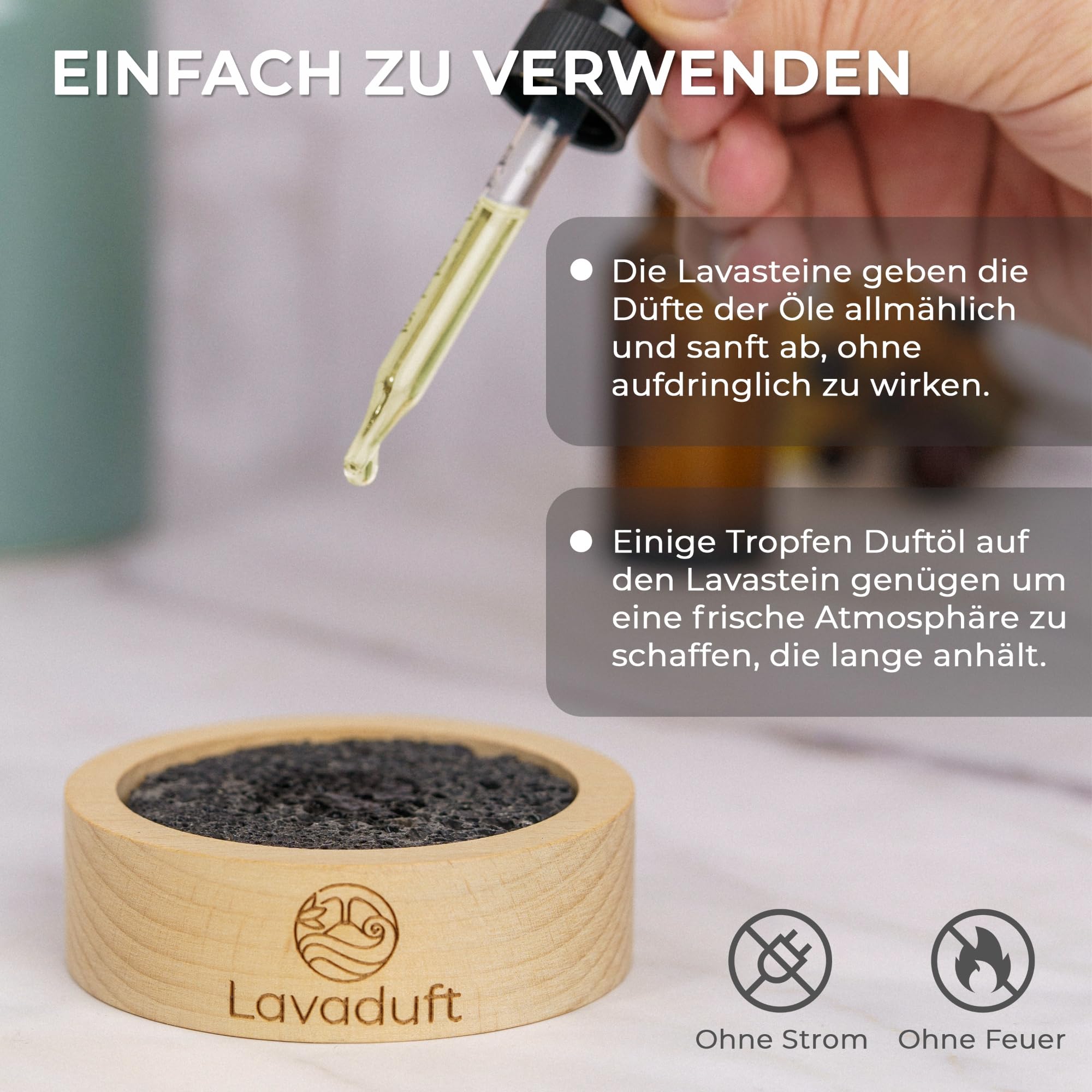 LAVADUFT® Natural Lava Stone Essential Oil Diffuser - Aromatherapy Diffuser for Home, Office, Car, Bedroom, Living Room, Bathroom | Relaxation, Stress Relief & Better Sleep