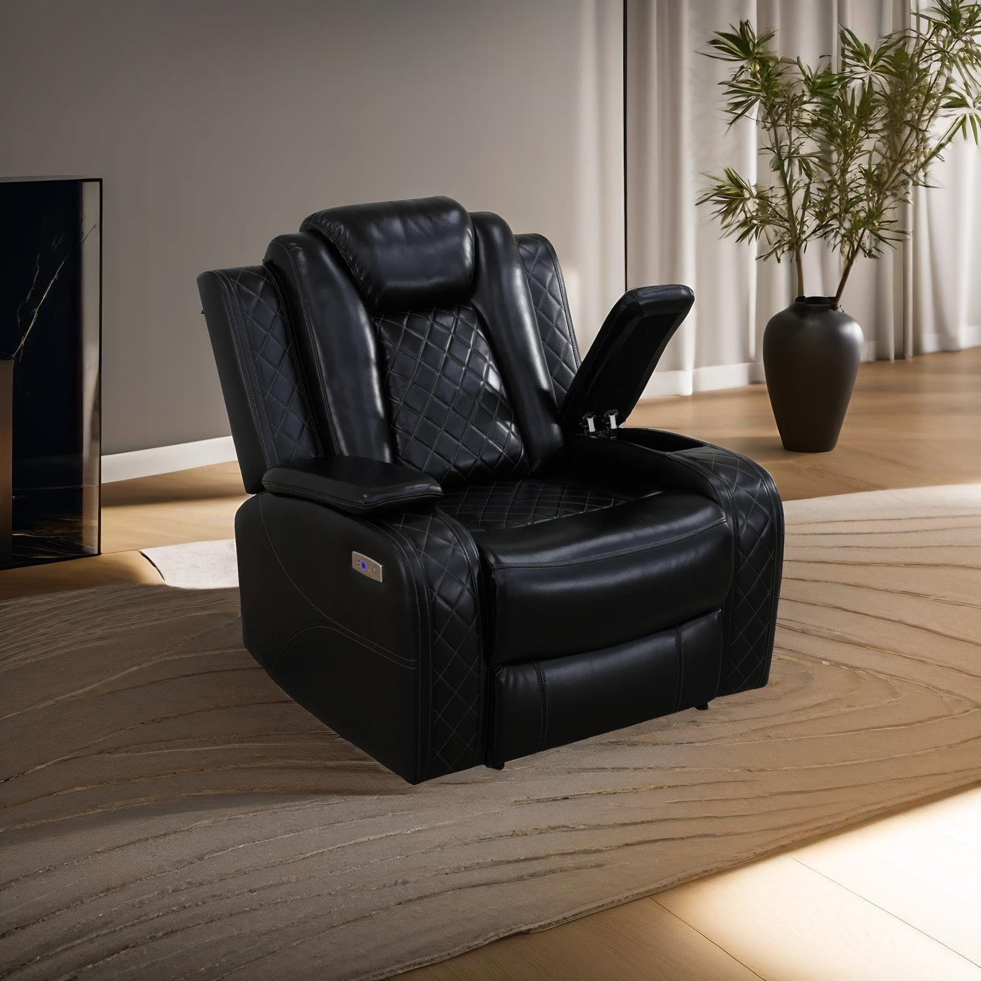 Martin Power Recliner Sofa Chair - Black Leather Living Room Reclining Chair with Adjustable Backrest & Footrest - Perfect for Home Theater, Gaming & Relaxation