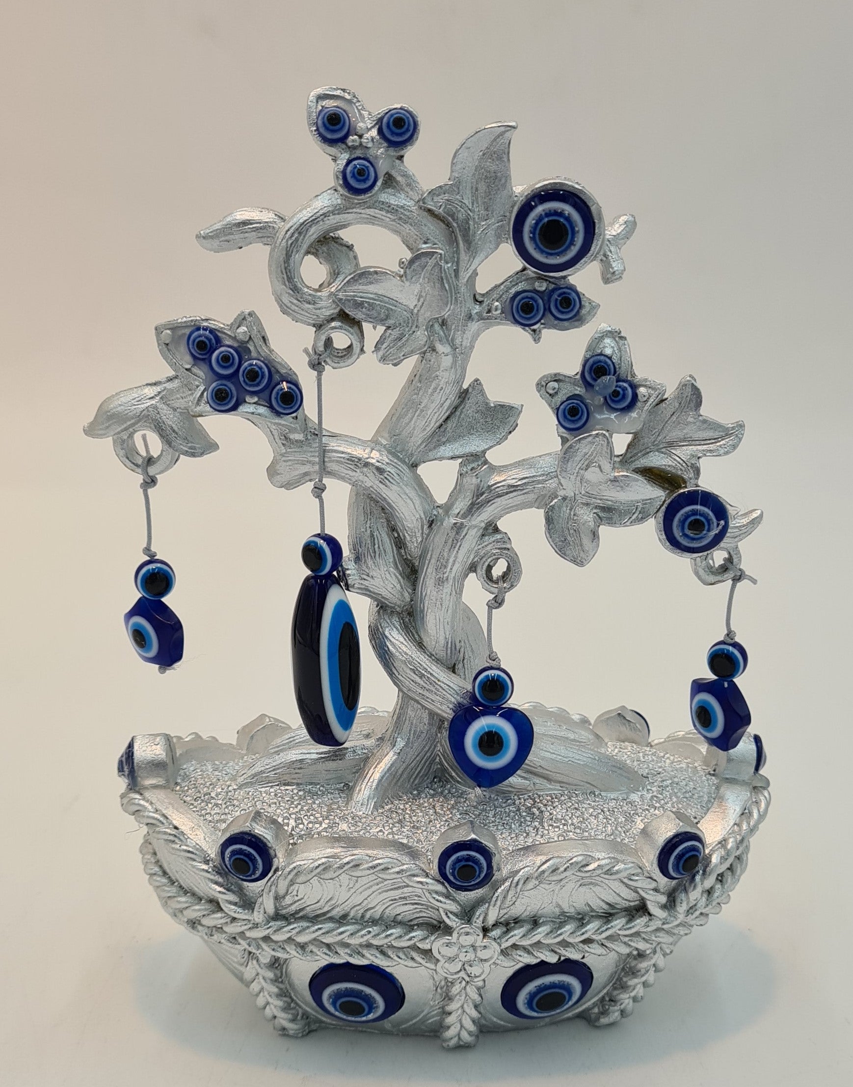3.5x7 Blue Eye Decor Silver - Spiritual Protection & Home Decor for Good Luck & Positive Energy - Perfect for Bedroom, Office, or Gift Giving