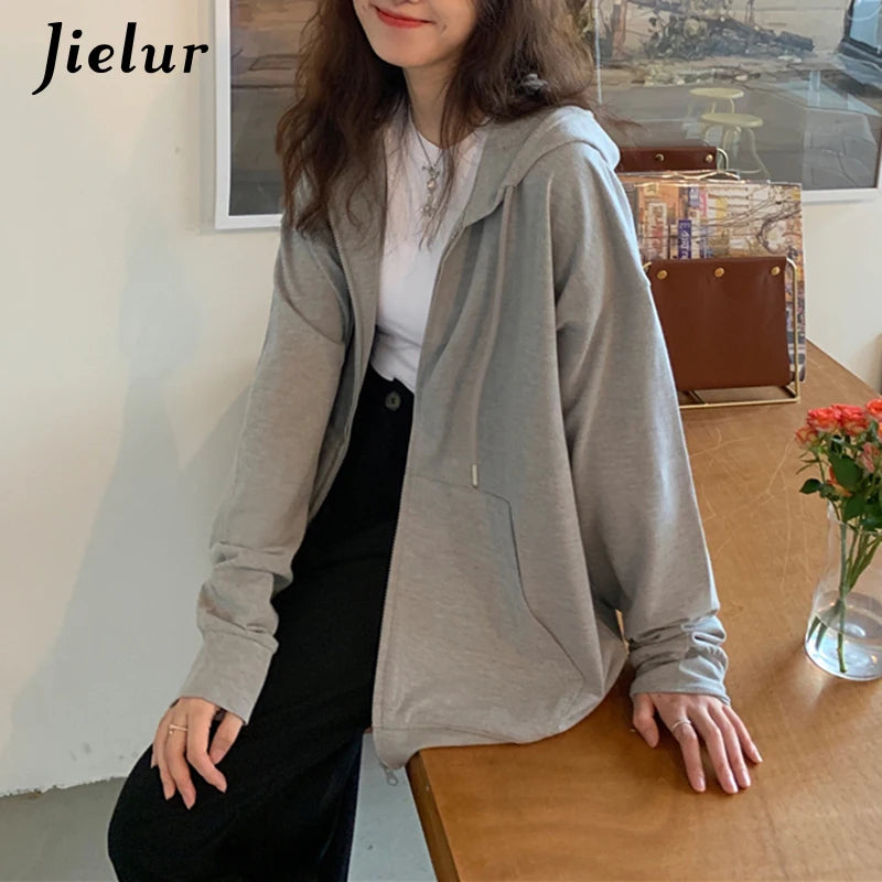 Women's Black Zip Up Hoodie - Korean Style Long Sleeve Camel Hooded Sweatshirt with Pocket & Drawstring (Sizes M-XL) | Casual Streetwear, Loungewear & Winter Fashion