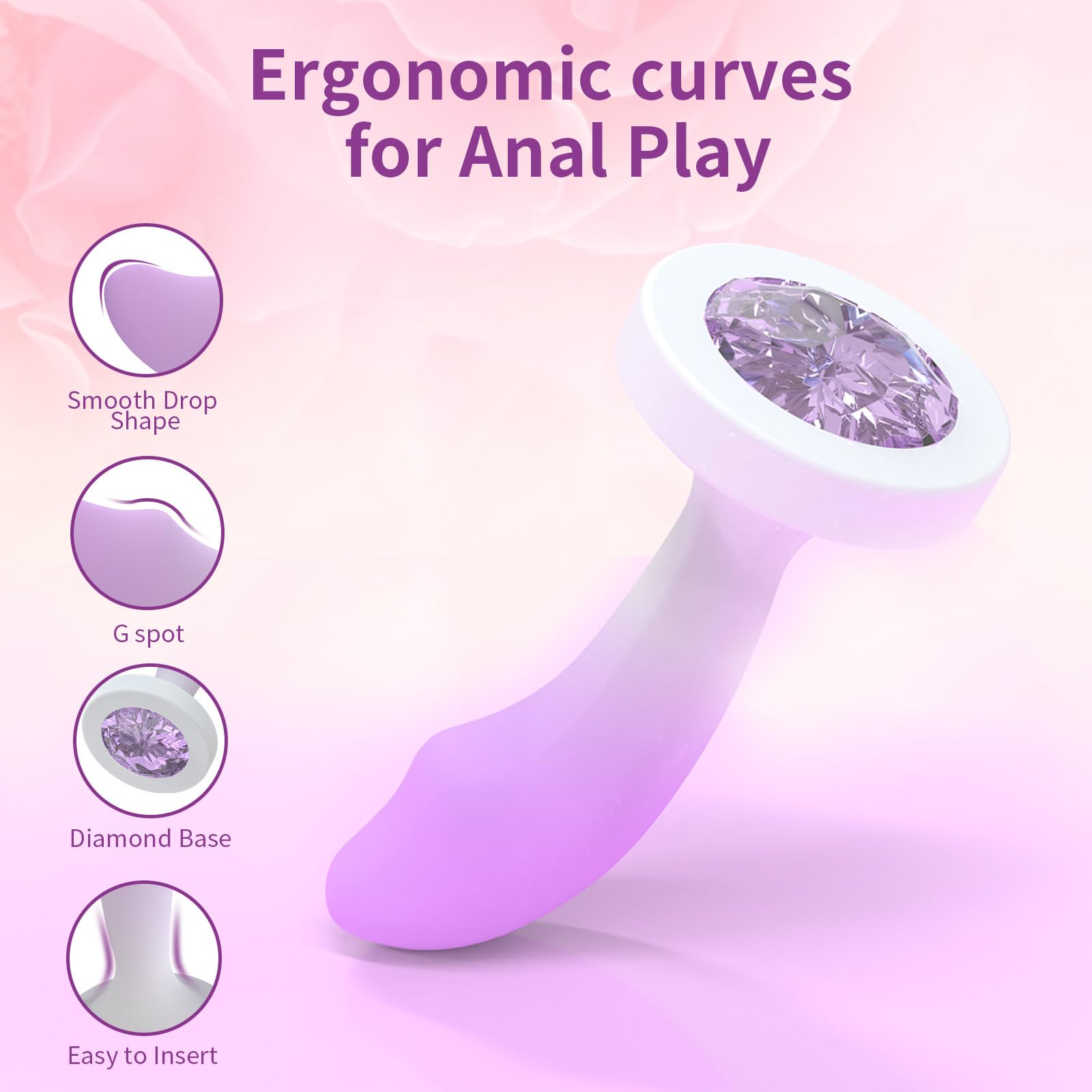 Premium 3-Piece Silicone Anal Training Kit with Jewelry Base - Beginner-Friendly Butt Plugs for G-Spot Stimulation | Couples Adult Sex Toys & Games (Purple) | Perfect for Solo Play, Partner Exploration & Spicing Up Intimate Moments