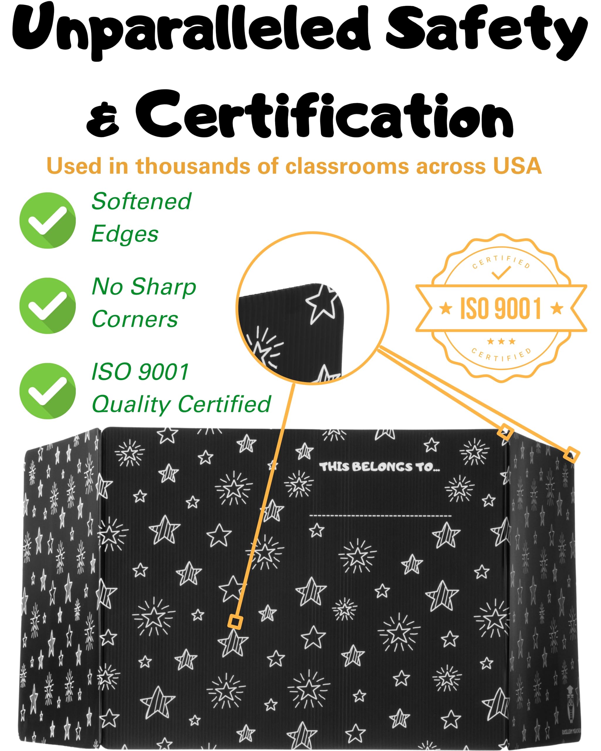 25 Black Plastic Privacy Folders for Students - Durable Desk Dividers for Classroom & Testing