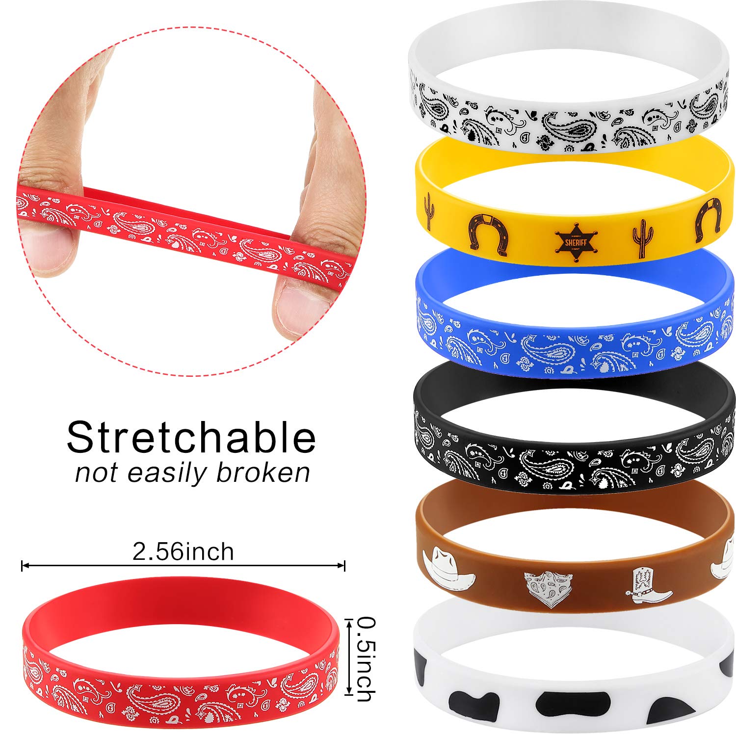 Western Party Bracelets - Stretchable Silicone Wristbands for Cowboy Theme, Birthday Parties & Festive Events | Perfect for Western Costumes, Rodeo Nights & Country Music Concerts