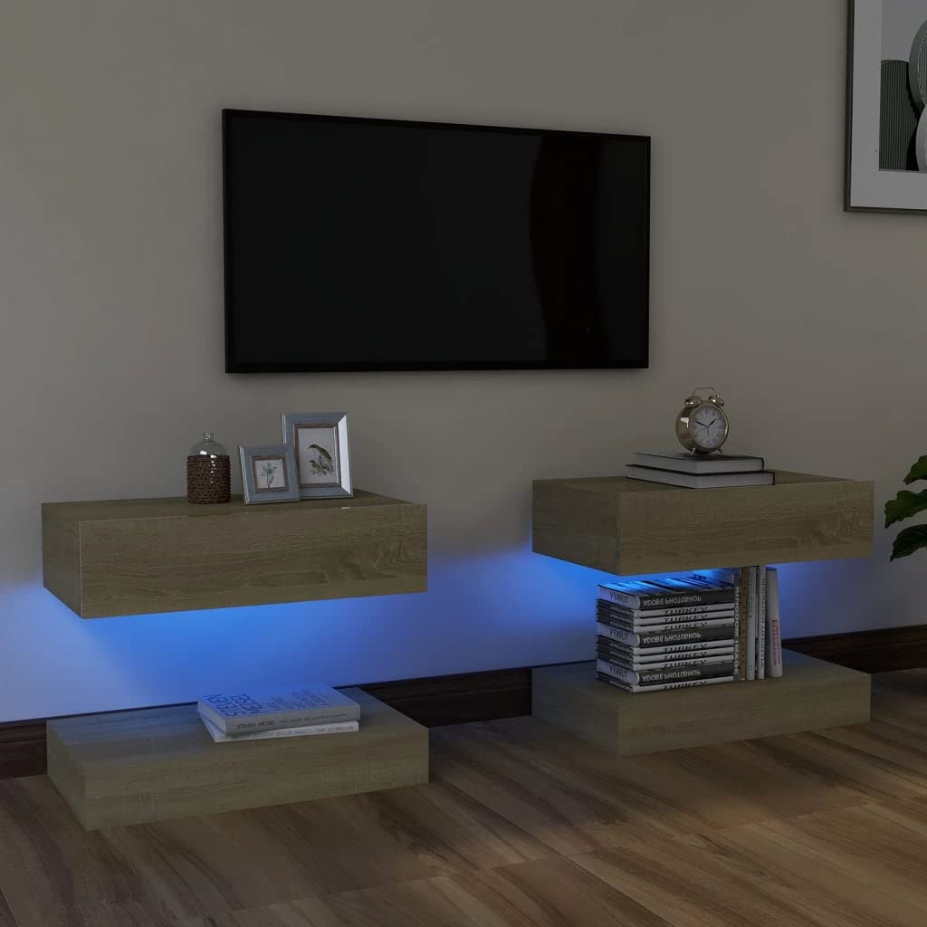 Modern Entertainment Center TV Stand with LED Lights - 23.6