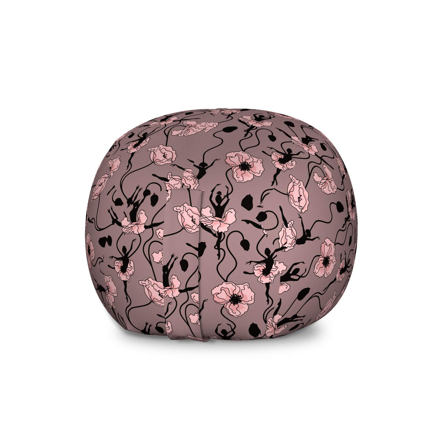 Ambesonne Large Washable Storage Toy Bag Chair - Abstract Blooming Flowers & Ballerina Silhouettes Design, Rose Black Dried Rose Color - Perfect for Kids' Room Organization, Stuffed Animal Storage, and Playroom Decor