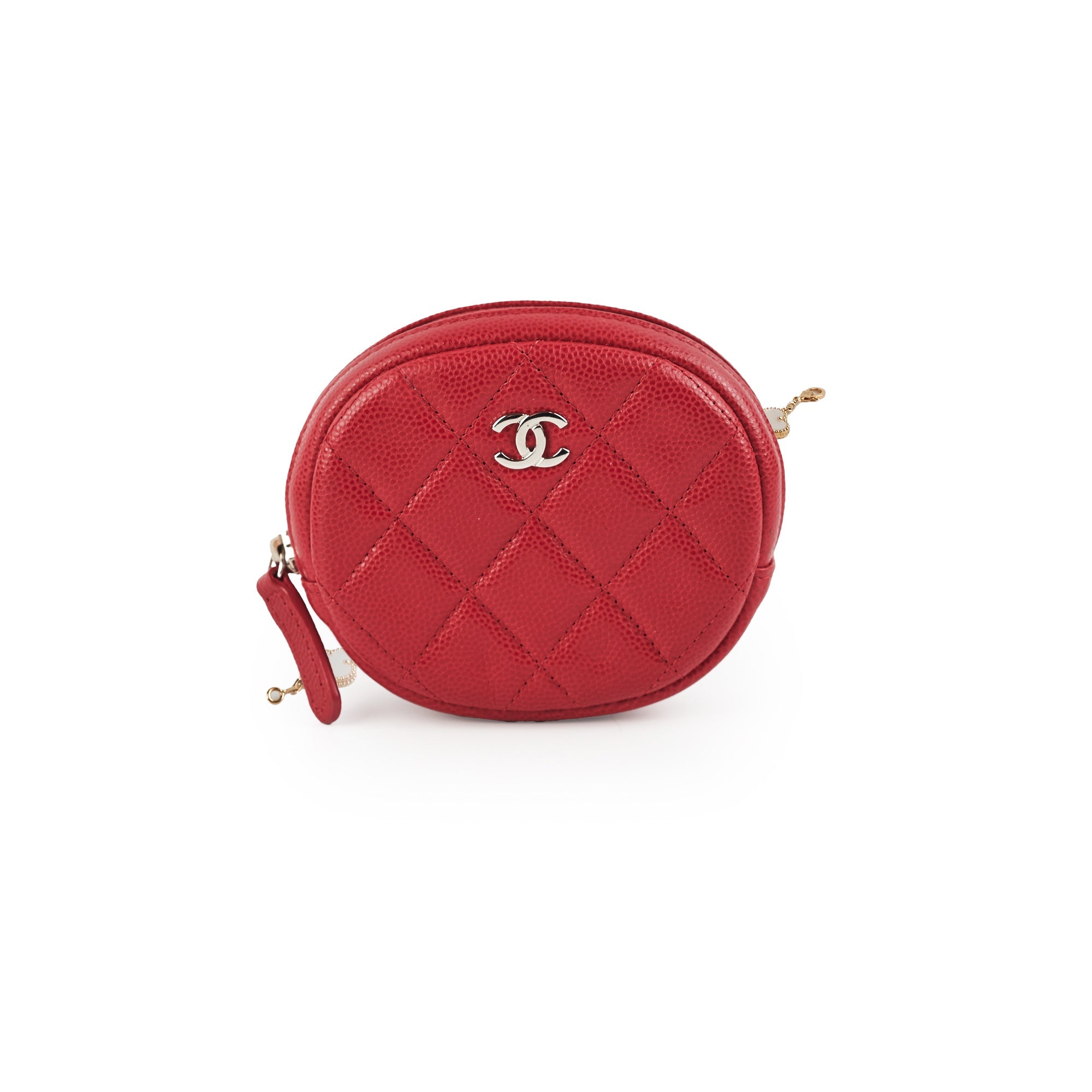 Chanel Round Red Caviar Leather Coin Purse - Luxury Small Wallet for Women - Perfect for Parties, Travel & Everyday Use