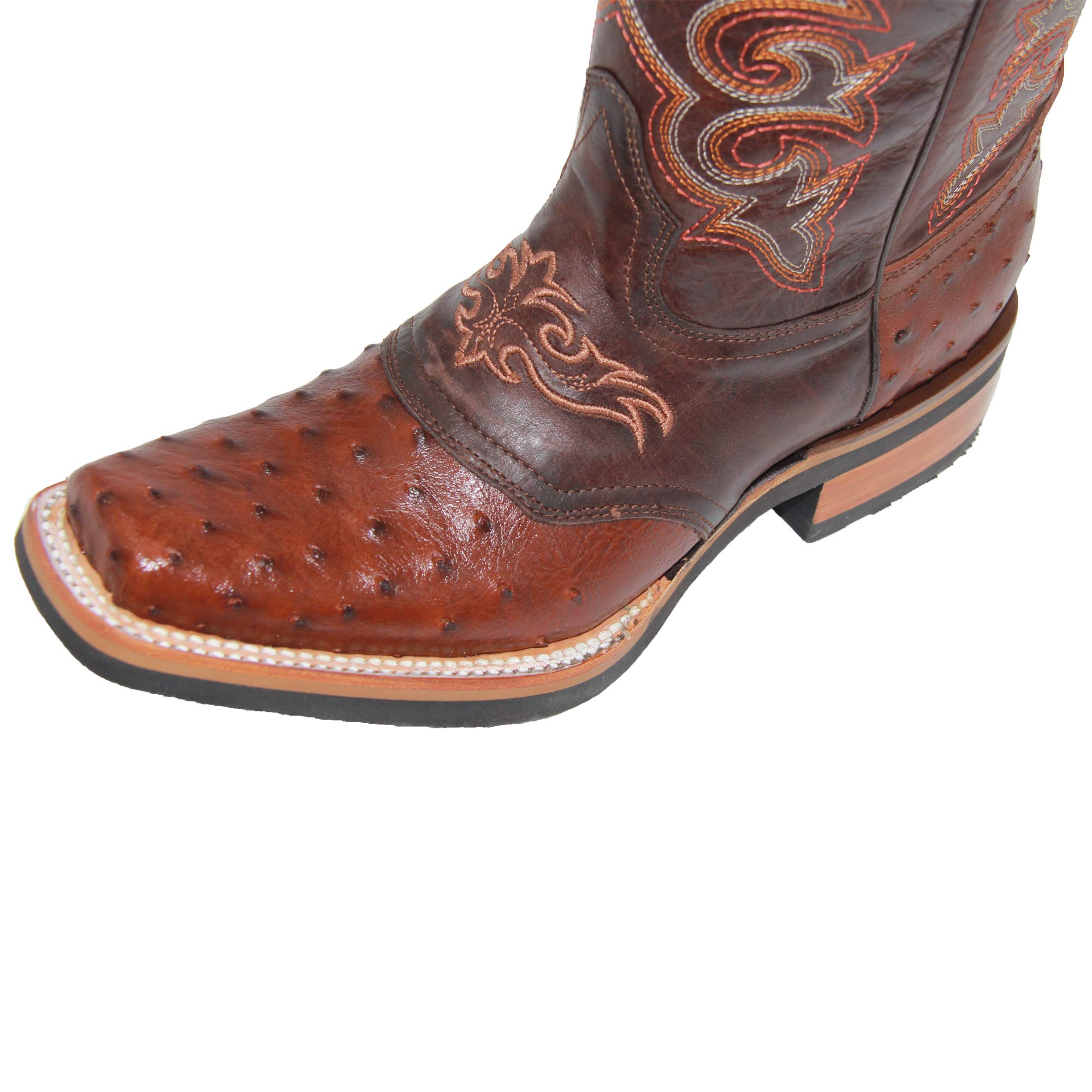 **Men's Genuine Cowhide Leather Square Toe Ostrich Quill Print Western Cowboy Boots – Durable & Stylish for Rodeo, Country Dance & Casual Wear**