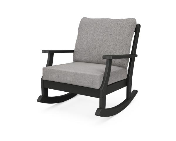 Polywood Black Braxton Deep Seating Rocking Chair - Outdoor Patio Furniture for Porch, Garden & Backyard Relaxation