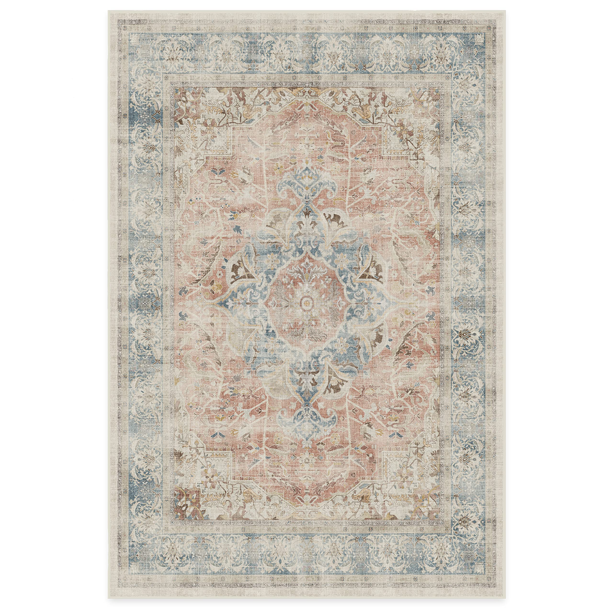 Ruggable Washable 6x9 Area Rug - Sarrah Coral | Premium Non-Slip Rug for Living Room, Bedroom, Kitchen, Office & Classroom | Includes Gripper Pad | Perfect for High-Traffic Areas & Pet-Friendly Homes