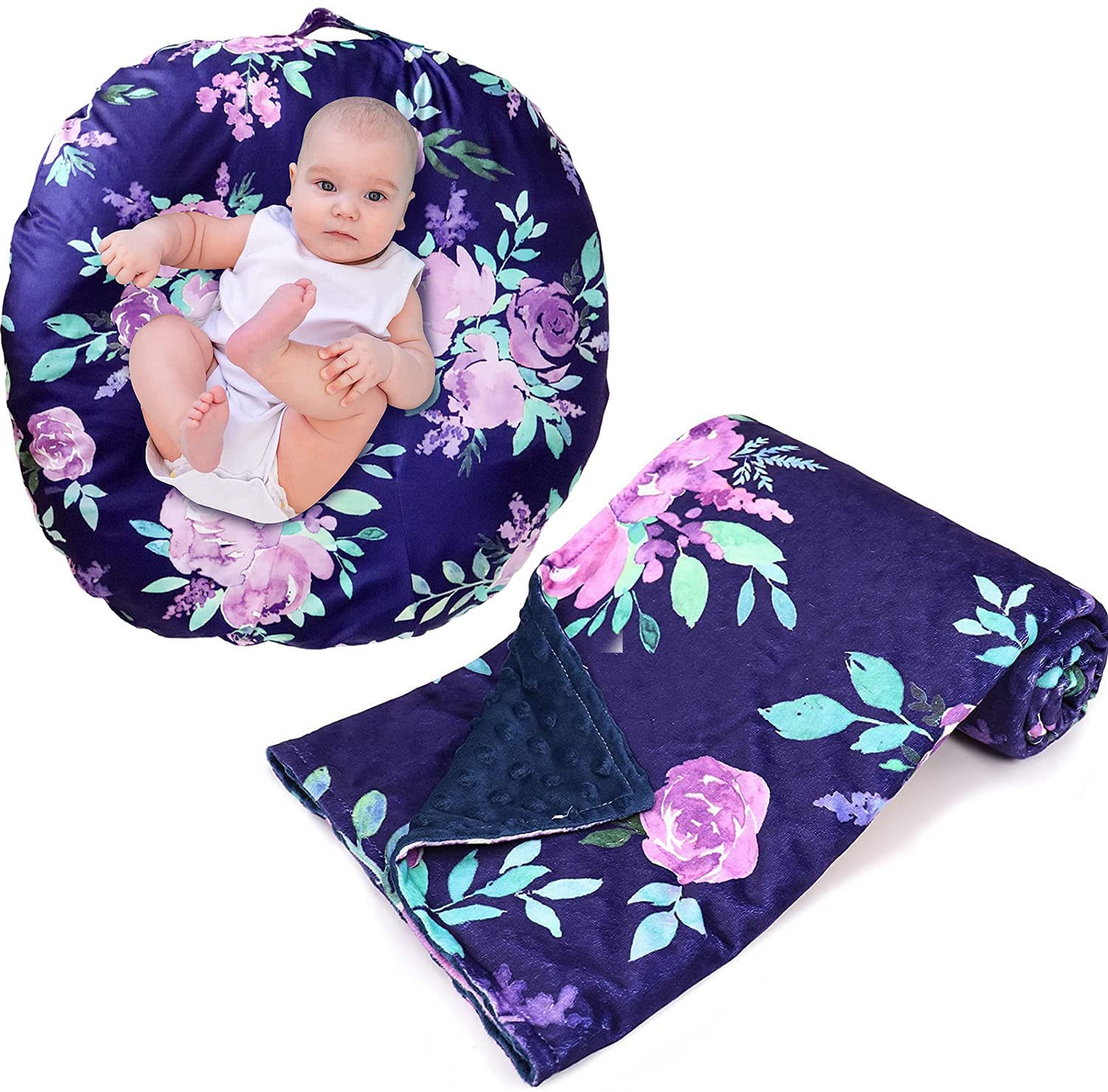 Soft Minky Baby Blanket & Newborn Lounger Cover - Purple Floral Design for Girls | Cozy Nursery Blanket, Infant Lounger Pillow Cover | Perfect for Crib, Stroller, Swaddle & Photo Shoots