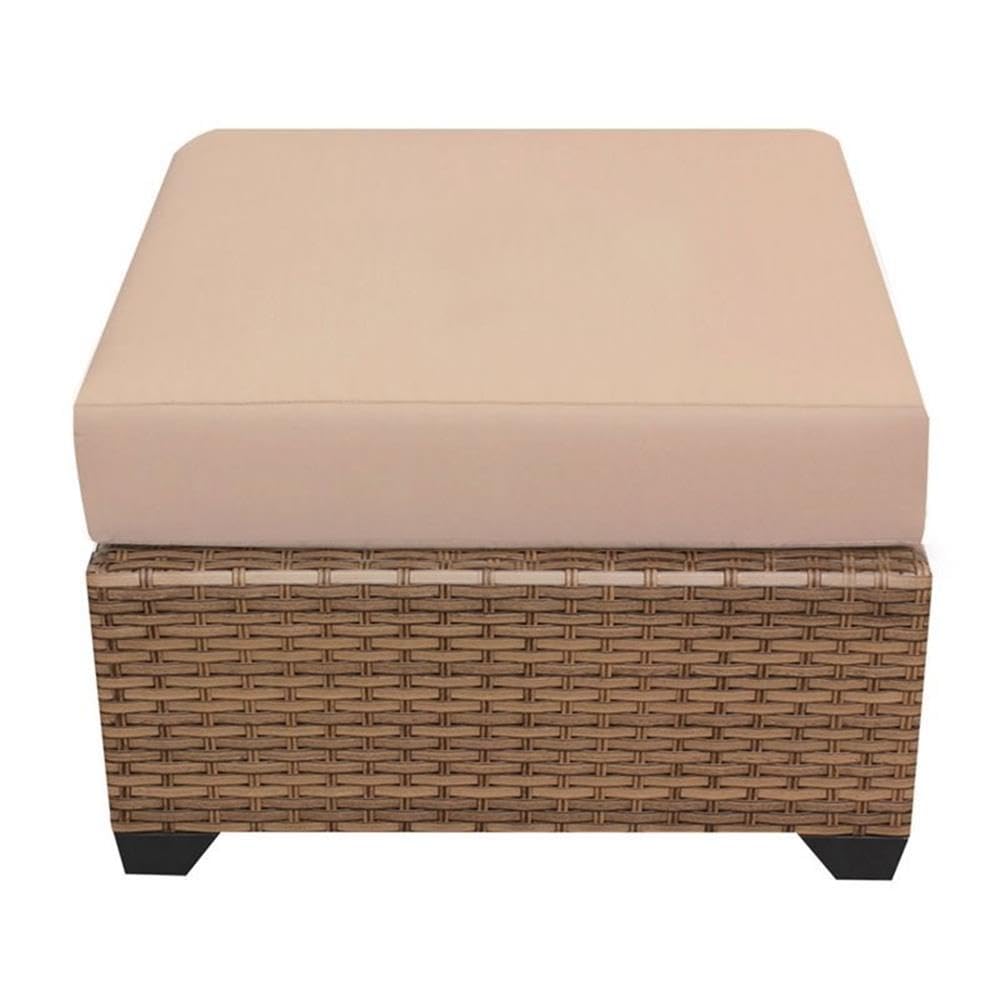 BOWERY HILL Outdoor Patio Ottoman with Cushion - Waterproof Wicker Storage Ottoman Bench for Garden, Deck, Porch - Perfect for Relaxing, Entertaining & Extra Seating
