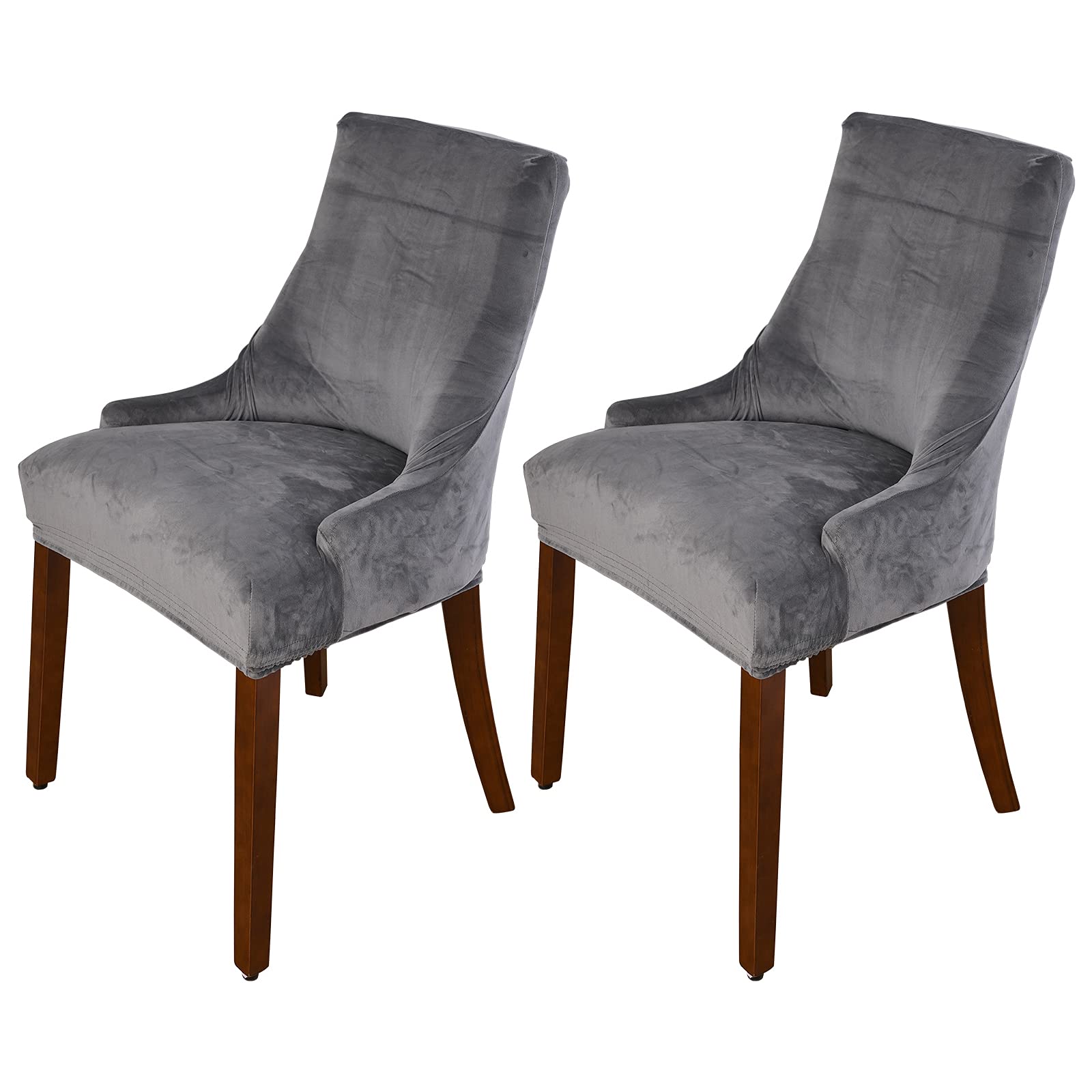 OKYUK 2-Pack Velvet Wingback Chair Slipcovers - Stretchable, Washable Armchair Protectors for Dining Room, Banquet & Home Decor (Dark Gray) | Perfect for Living Room, Office & Party Furniture Protection