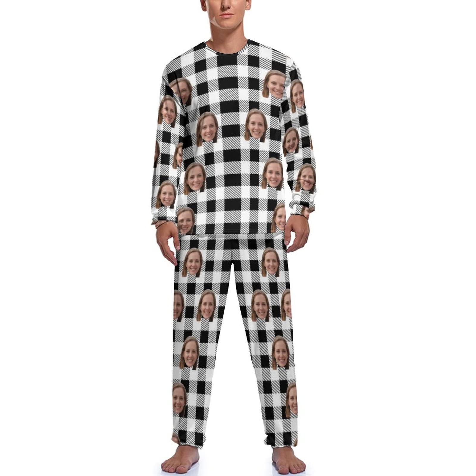 Custom Personalized Face Pajama Sets with Name - Funny Gift Sleepwear for Men, Dad, Husband & Boyfriend - Heart Print Blue Pajamas for Christmas, Birthday & Anniversary Gifts - Cozy Lounge Wear for Relaxing at Home