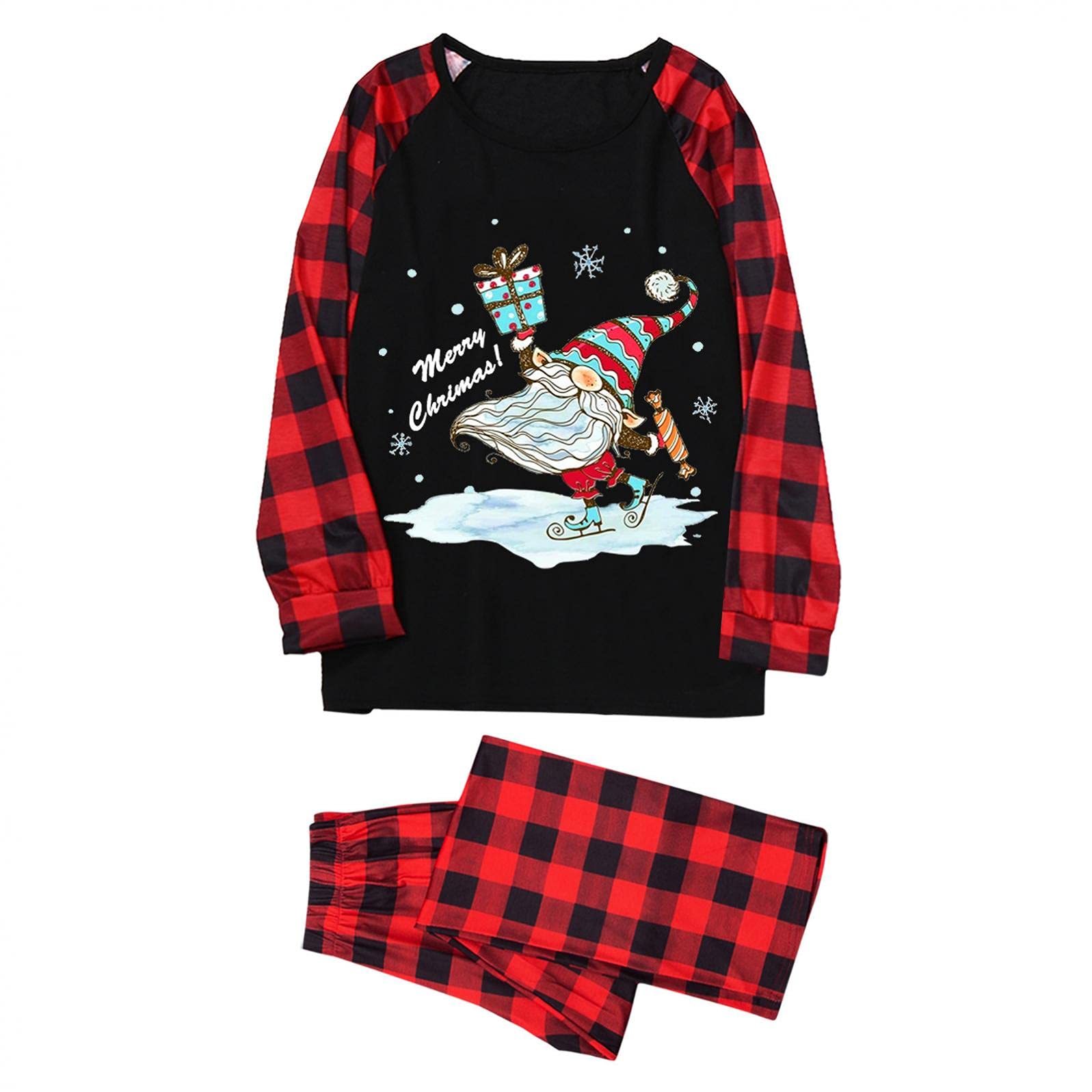 Gillberry Christmas Pajama Set for Family - Red Plaid Top & Cute Print Pants with Elastic Waist | Cozy Holiday Matching PJs for Christmas Morning & Family Photos