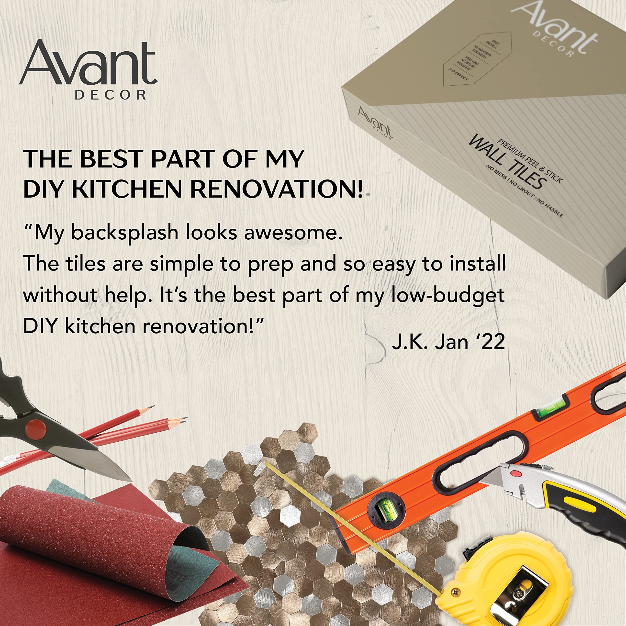 Avant Decor Stone Composite Subway Tile - Peel & Stick Backsplash for Kitchen & Bathroom