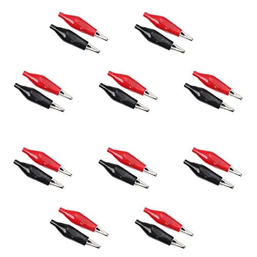 Fielect 20Pcs 3A Alligator Clips with Insulated Cover - Red & Black Jumper Test Clamps for Electrical Circuits, DIY Projects, and Automotive Repairs