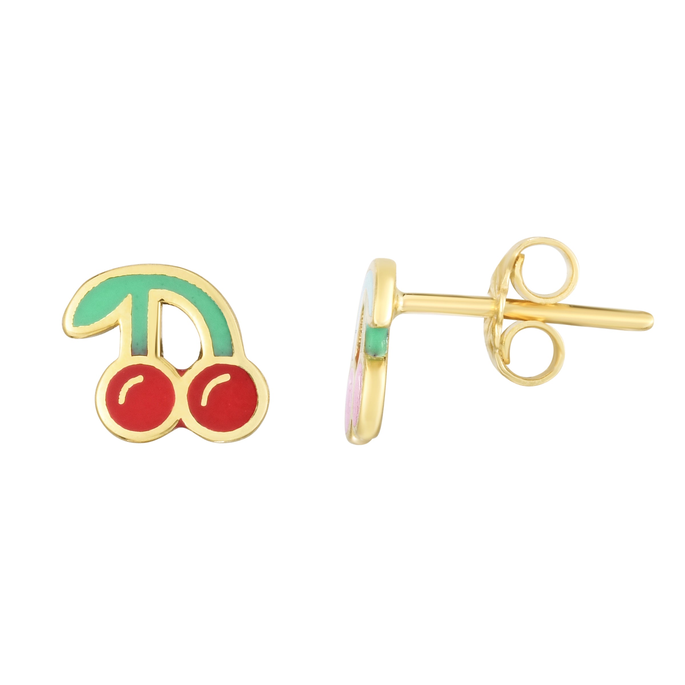 14K Gold Cherry Enamel Stud Earrings - Dainty Floral Jewelry for Women - Perfect for Valentine's Day Gifts & Everyday Wear
