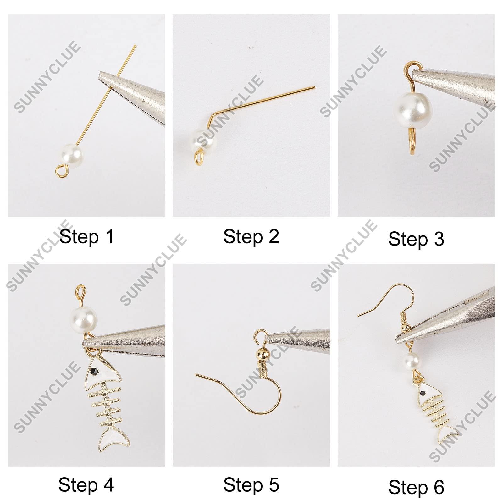 SunnyClue 10-Pair Cat Earrings DIY Starter Kit - Dangle Earrings Making Supplies with Glass Beads & Fish Bone Charms for Jewelry Crafting | Perfect Gift for Women, Beginners & Pet Lovers (Great for Parties, Craft Workshops & Personalized Jewelry Making)