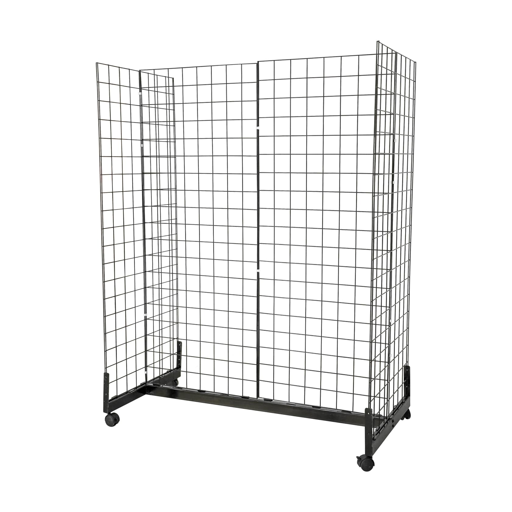 Black Grid Wall Panels with Rolling Base - Floor Standing Wire Grid Display Tower with Casters for Retail, Craft Fairs & Art Exhibits | Perfect for Store Displays, Trade Shows & Gallery Exhibitions