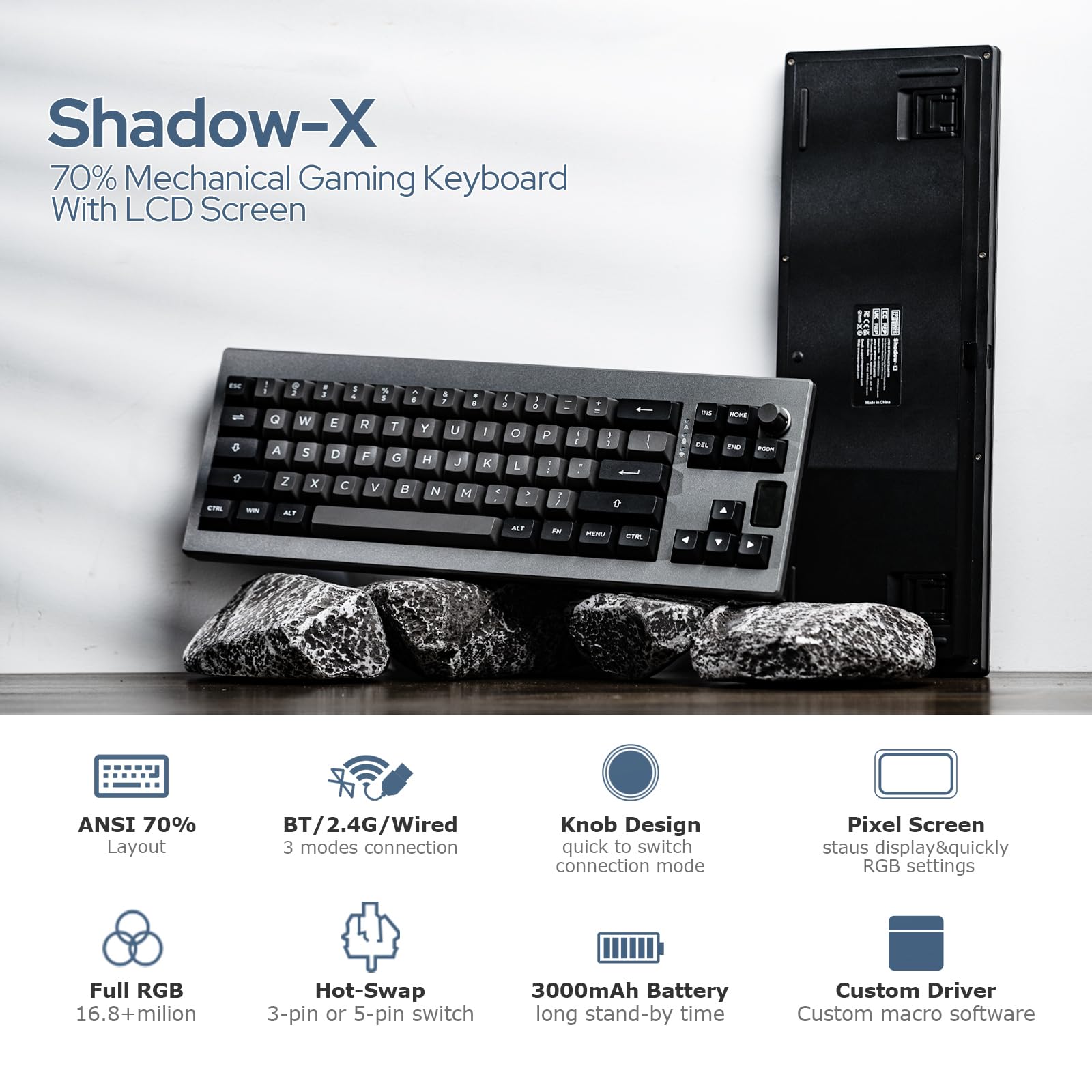 EPOMAKER Shadow-X Wireless Mechanical Keyboard - Hot-Swap, Bluetooth, USB-C for Gaming with Screen
